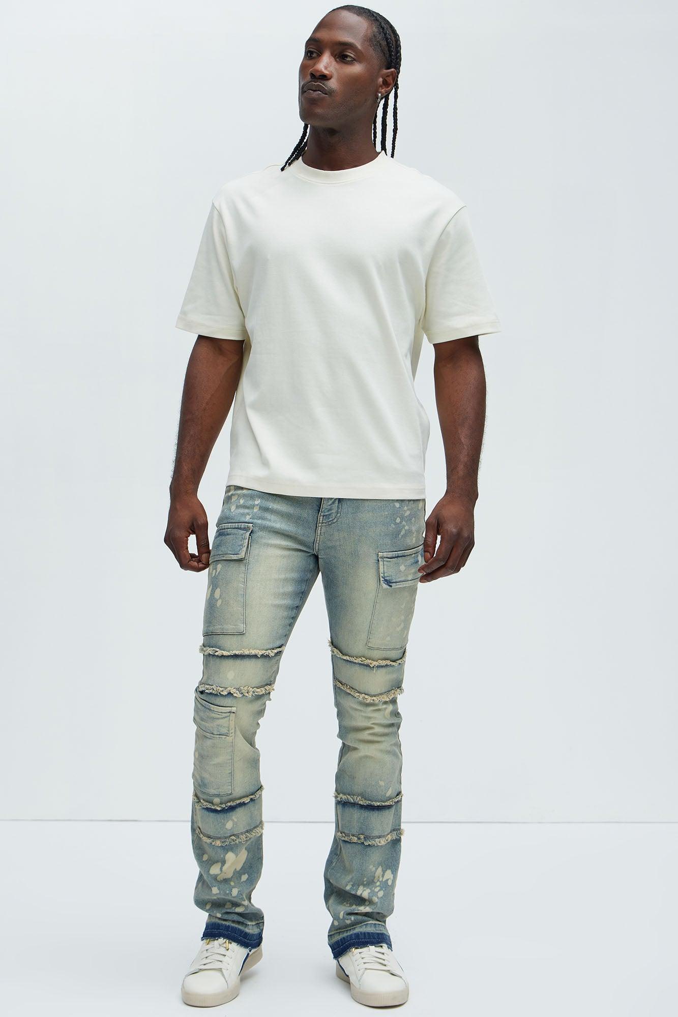 Side Snap Cargo Stacked Skinny Flare Jeans - Medium Wash Product Image