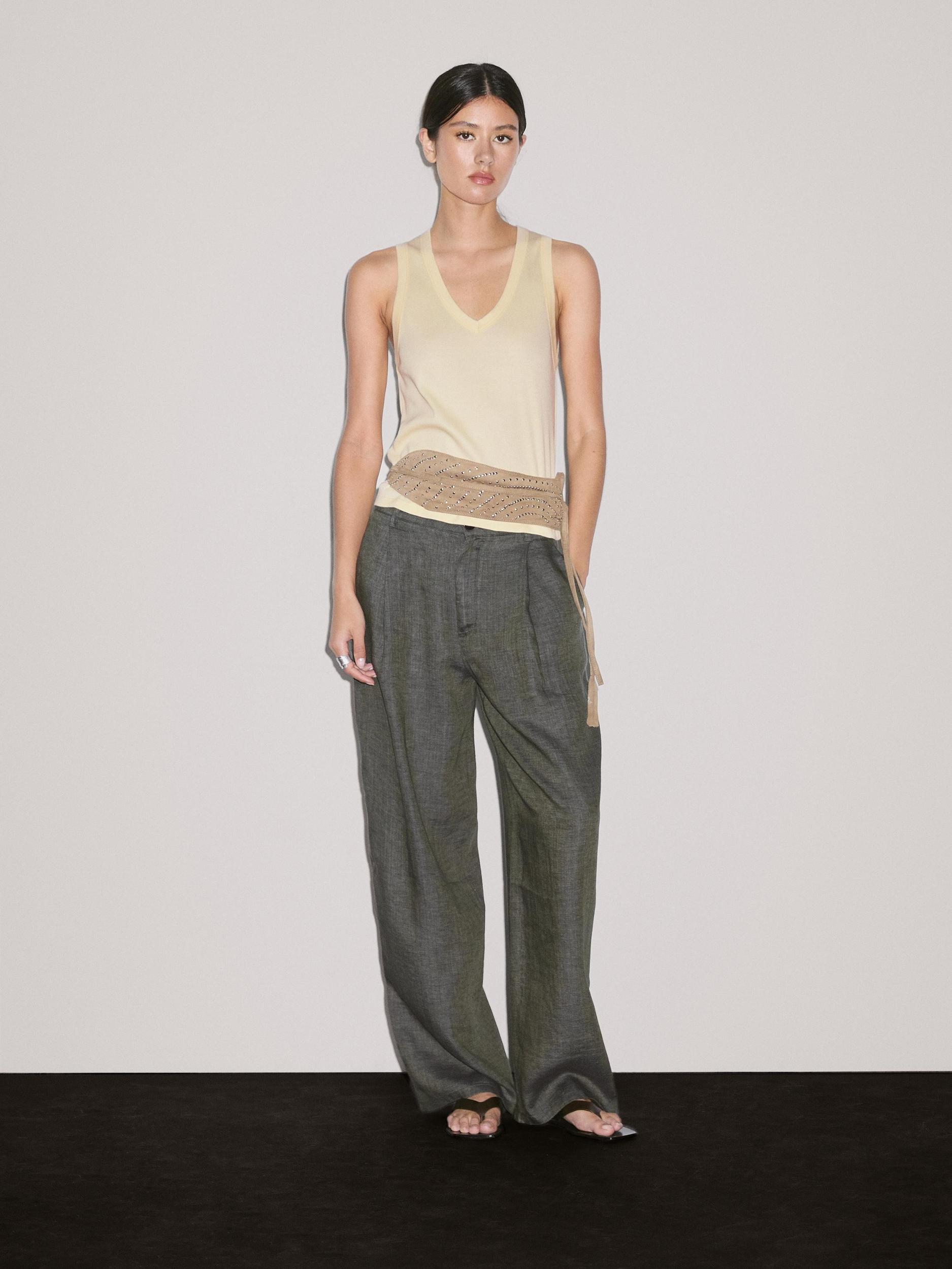 100% linen wide-leg trousers Product Image