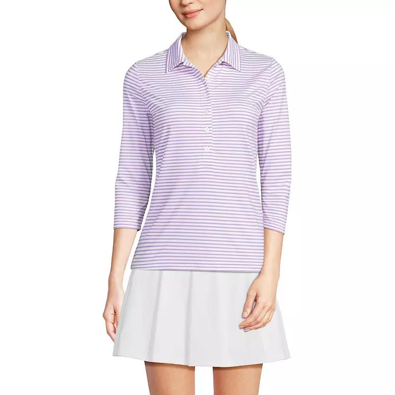 Women's Lands' End 3/4 Sleeve Active Polo Shirt, Size: Medium, White Purple Stripe Product Image