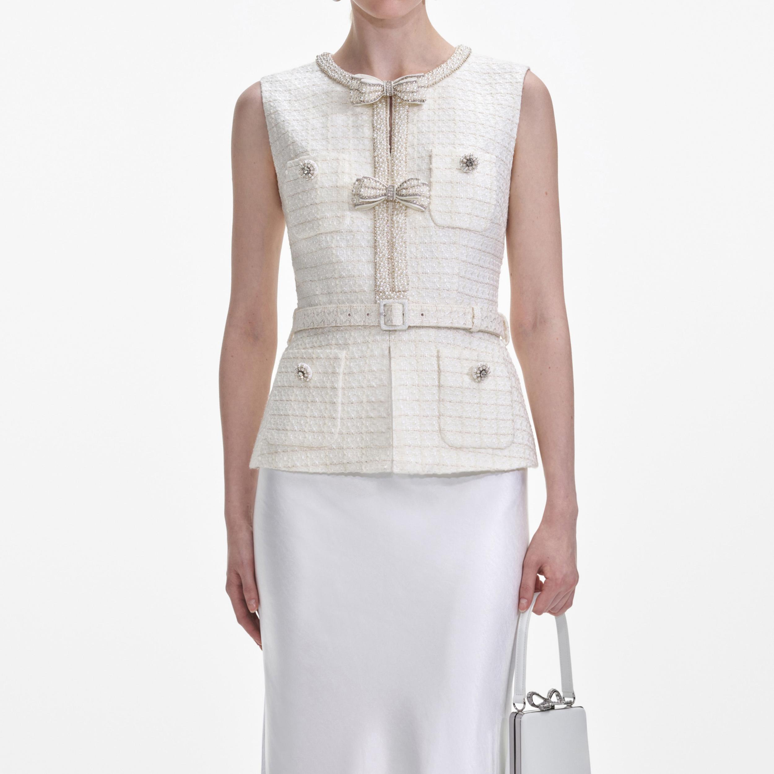 Cream Boucle Midi Dress Product Image