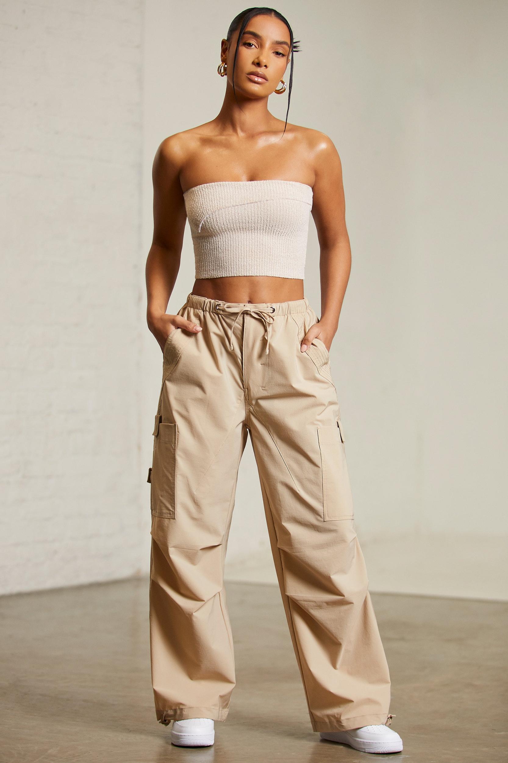 Wide Leg Cargo Trousers in Beige Female Product Image
