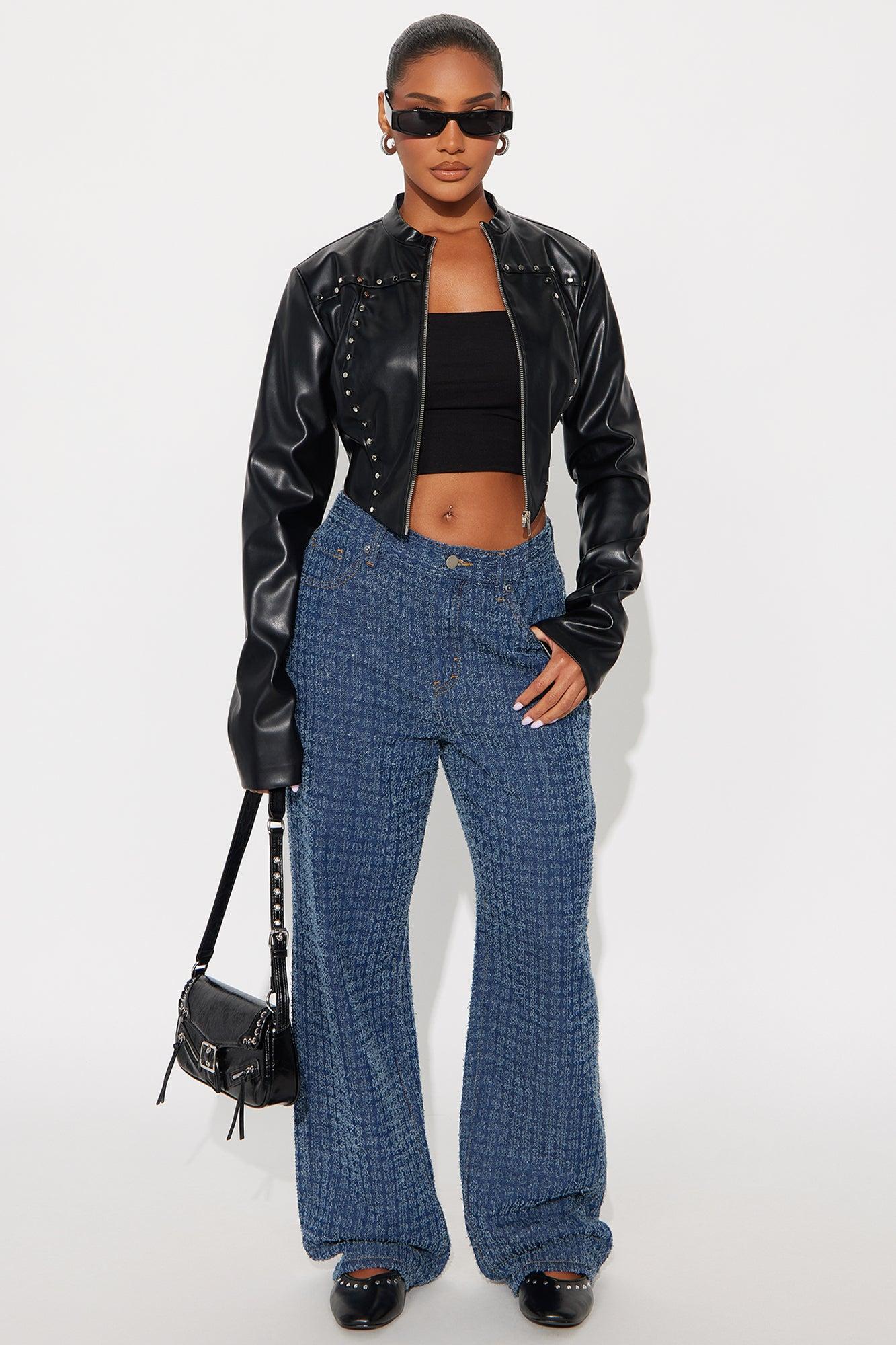 Madison Textured Straight Leg Jeans - Dark Wash Female Product Image