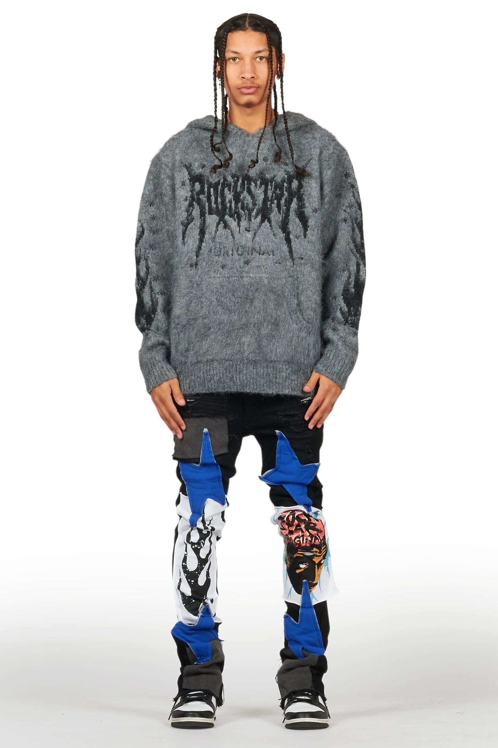 Edgar Jet Black Patchwork Stacked Flare Jean Male Product Image