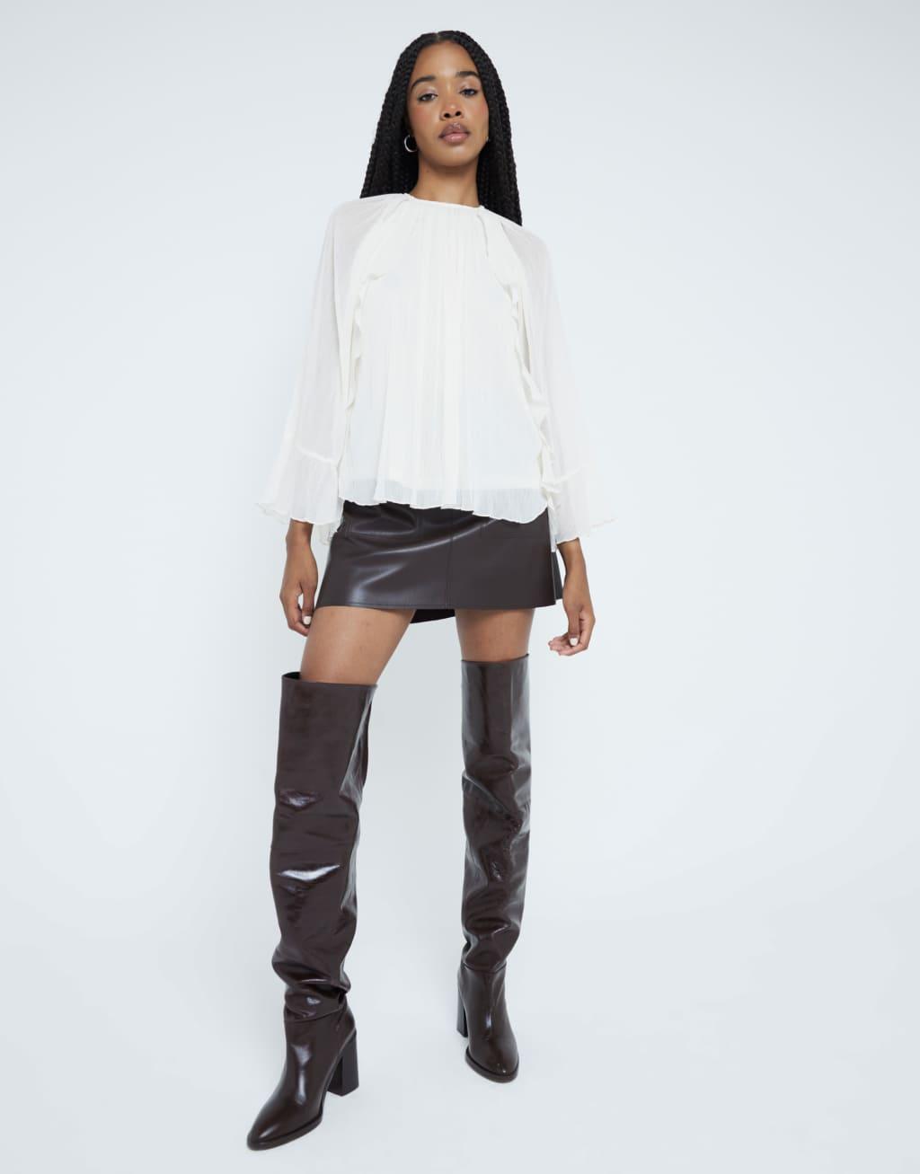 River Island faux leather patch pocket mini skirt in dark brown Product Image