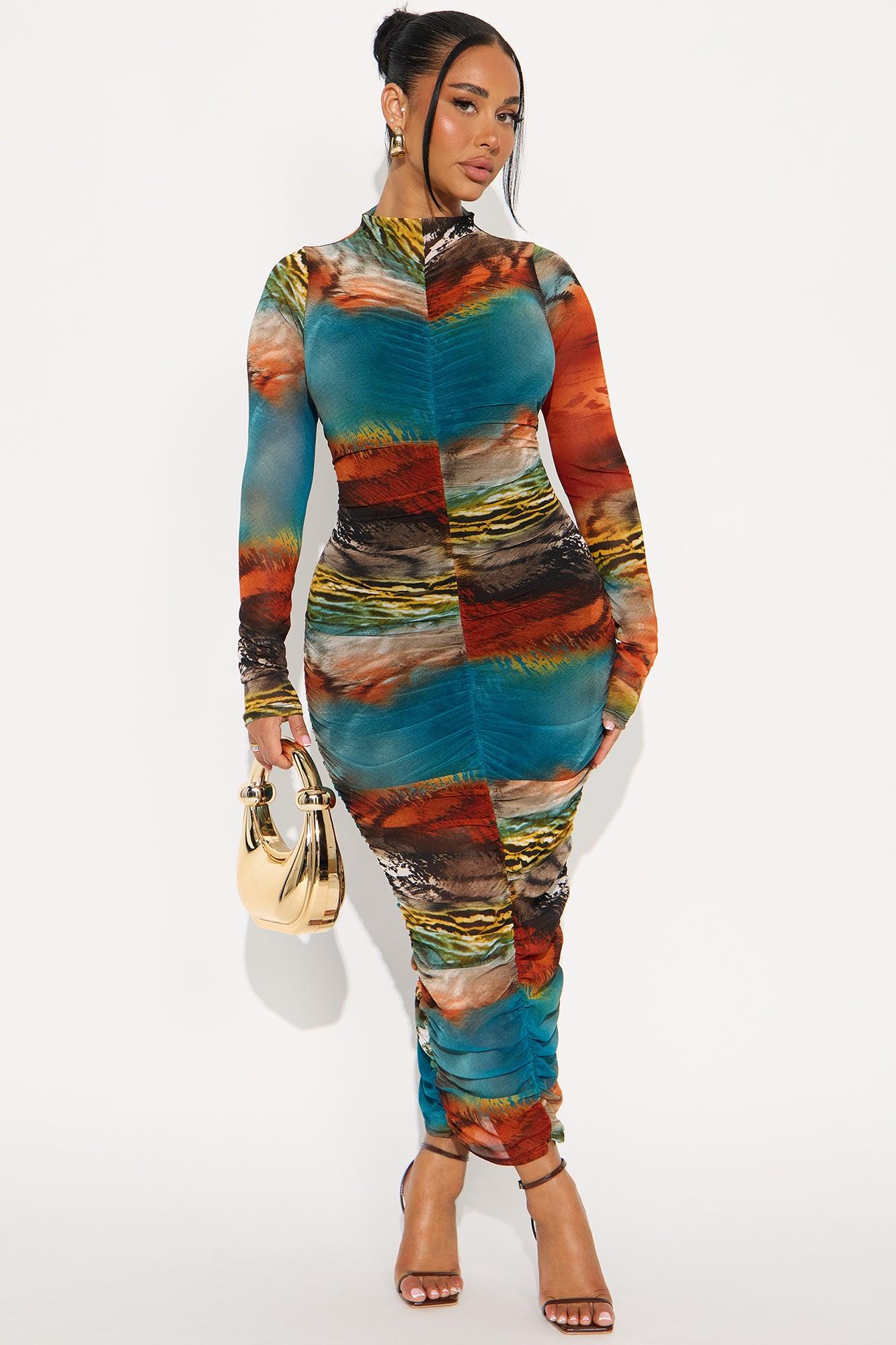 Marlena Mesh Ruched Midi Dress - Multi Color Female Product Image