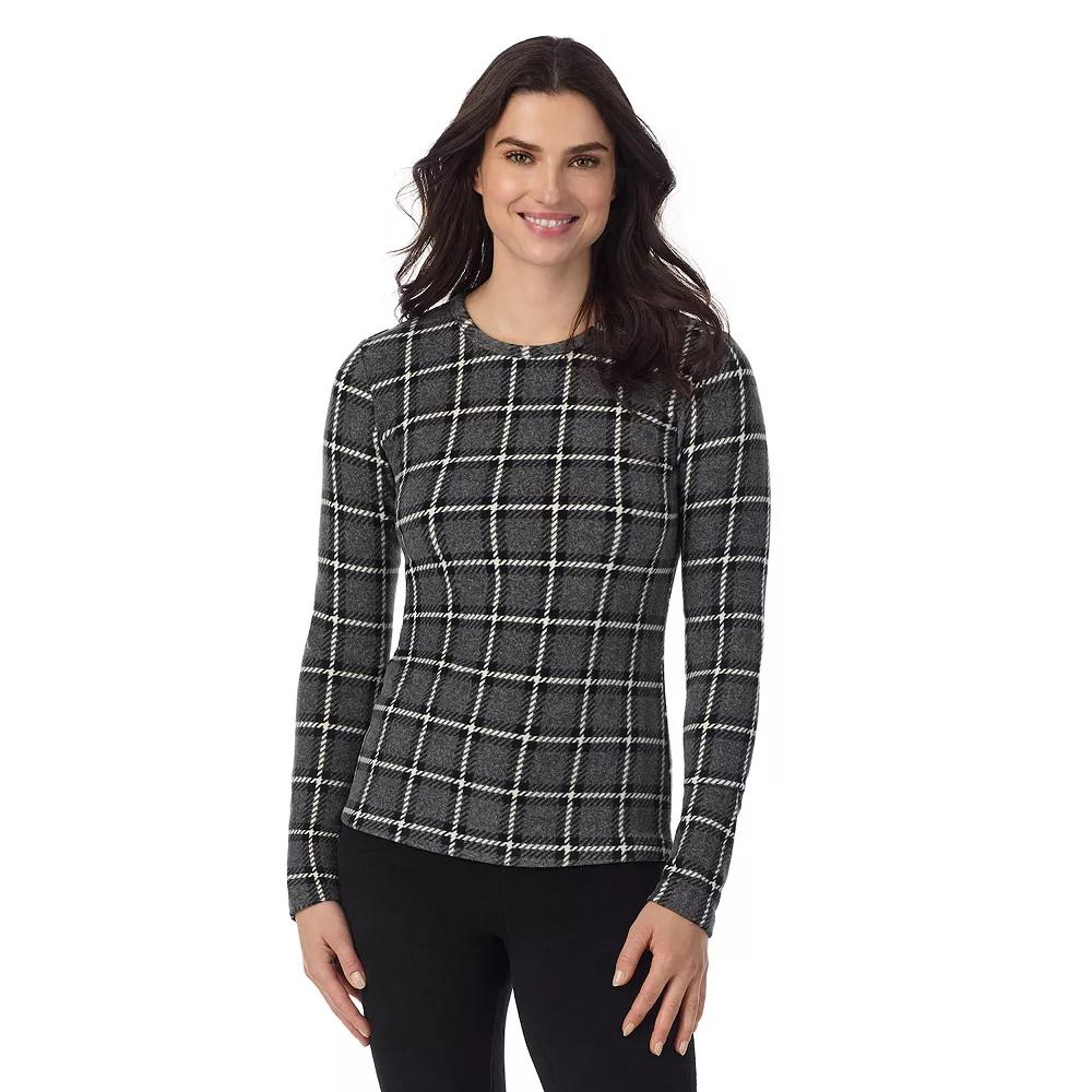 Women's Cuddl Duds® Fleecewear With Stretch Long Sleeve Top, Size: Large, Black White Snowflake Product Image