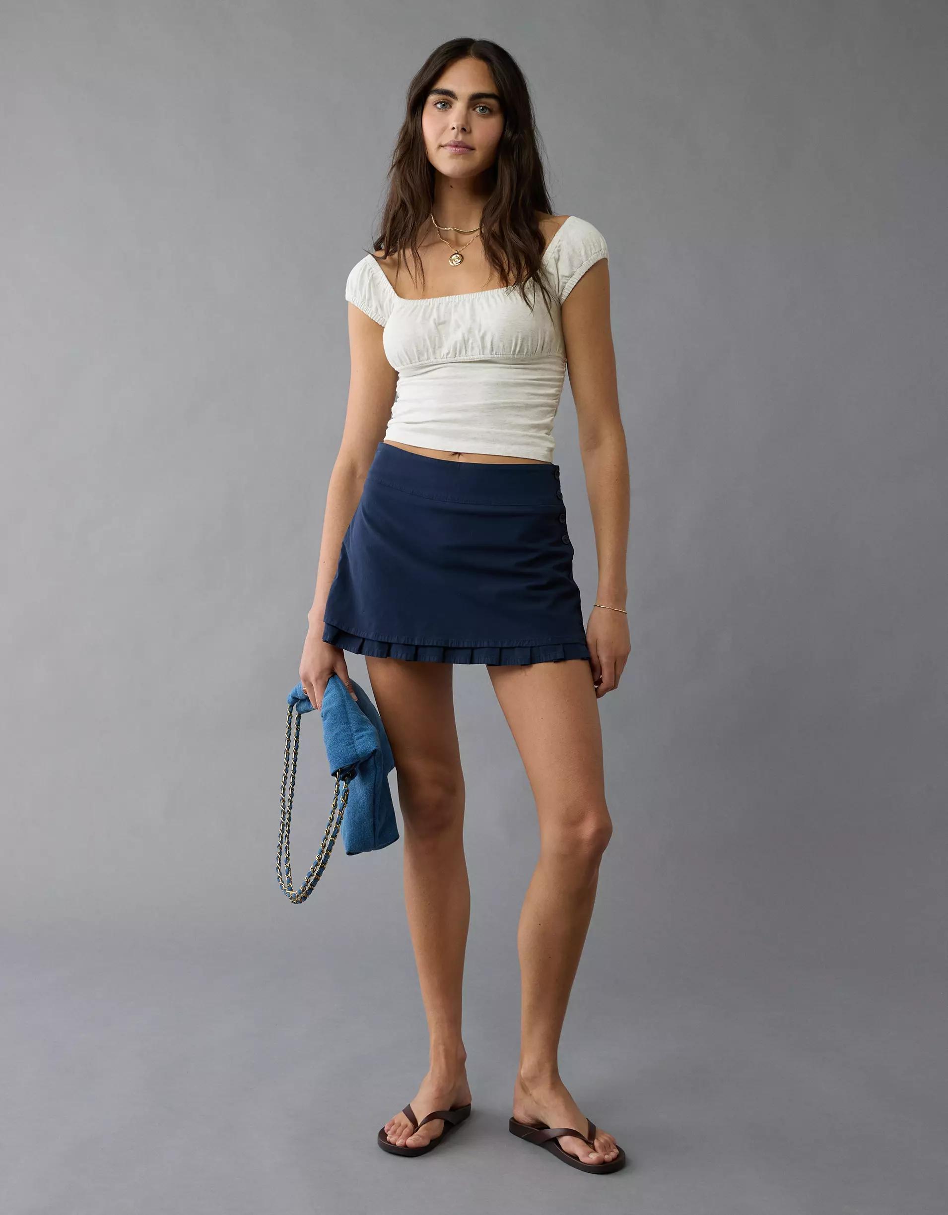 AE Ruched Square Neck T-Shirt Product Image