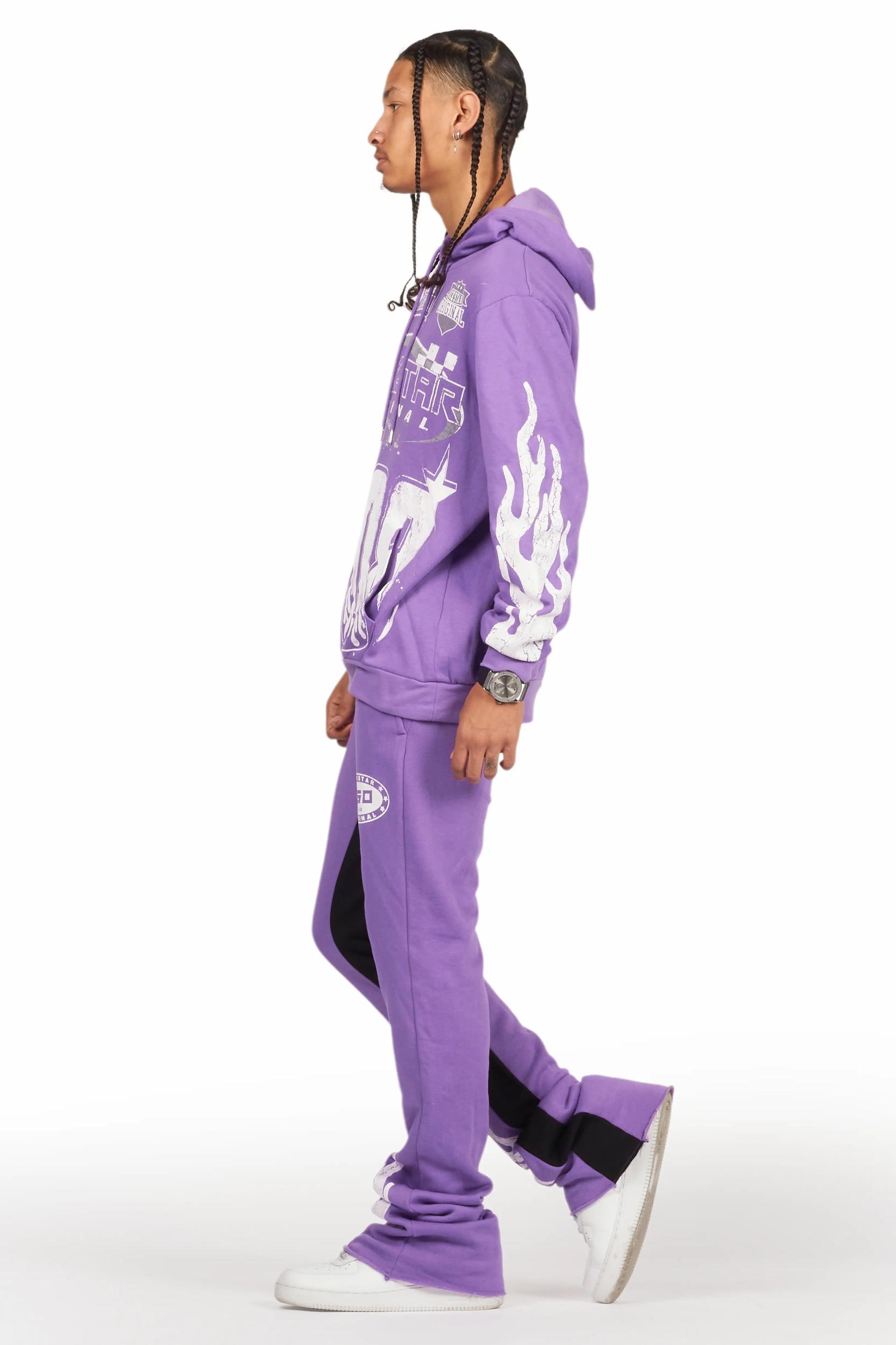 Amos Purple Hoodie/Baggy Track Pant Set Male Product Image