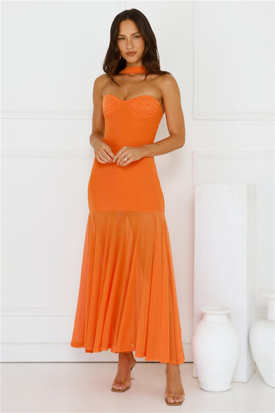 Serene Sway Strapless Maxi Dress Orange Product Image