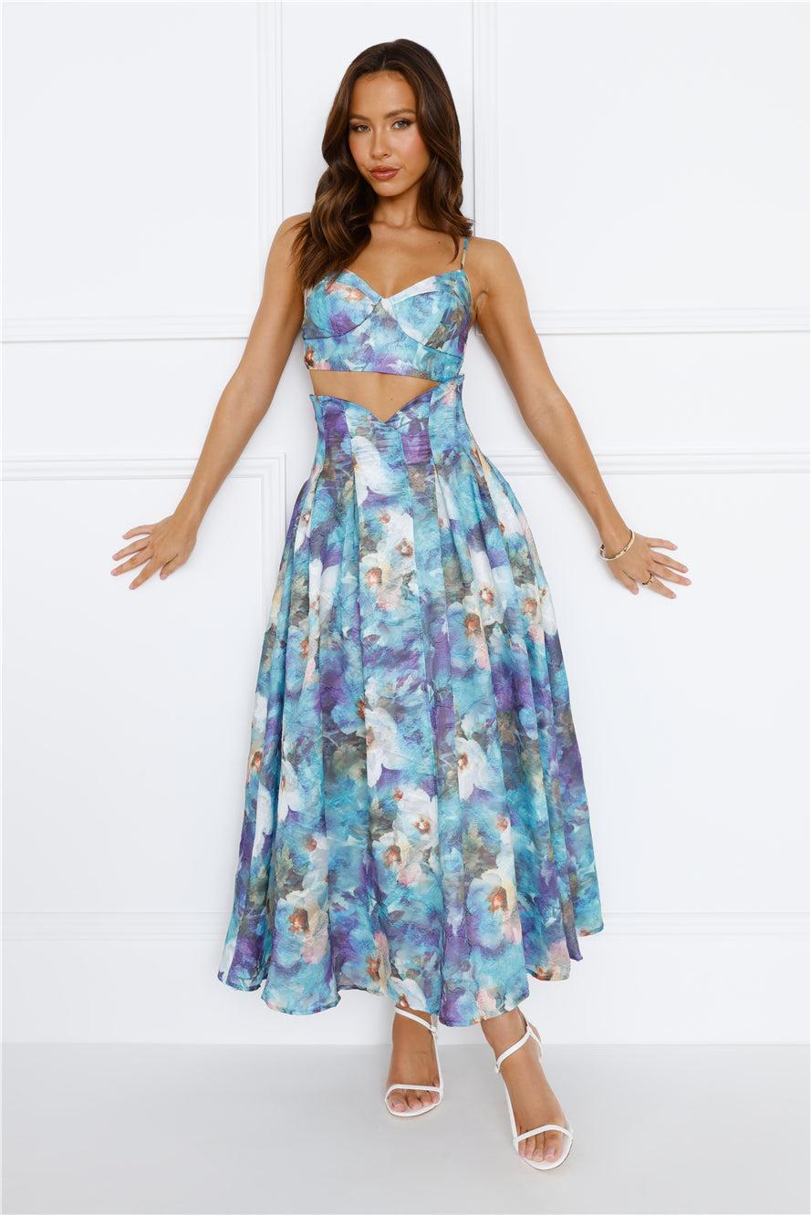 Unique Flare Crop Top Blue Product Image