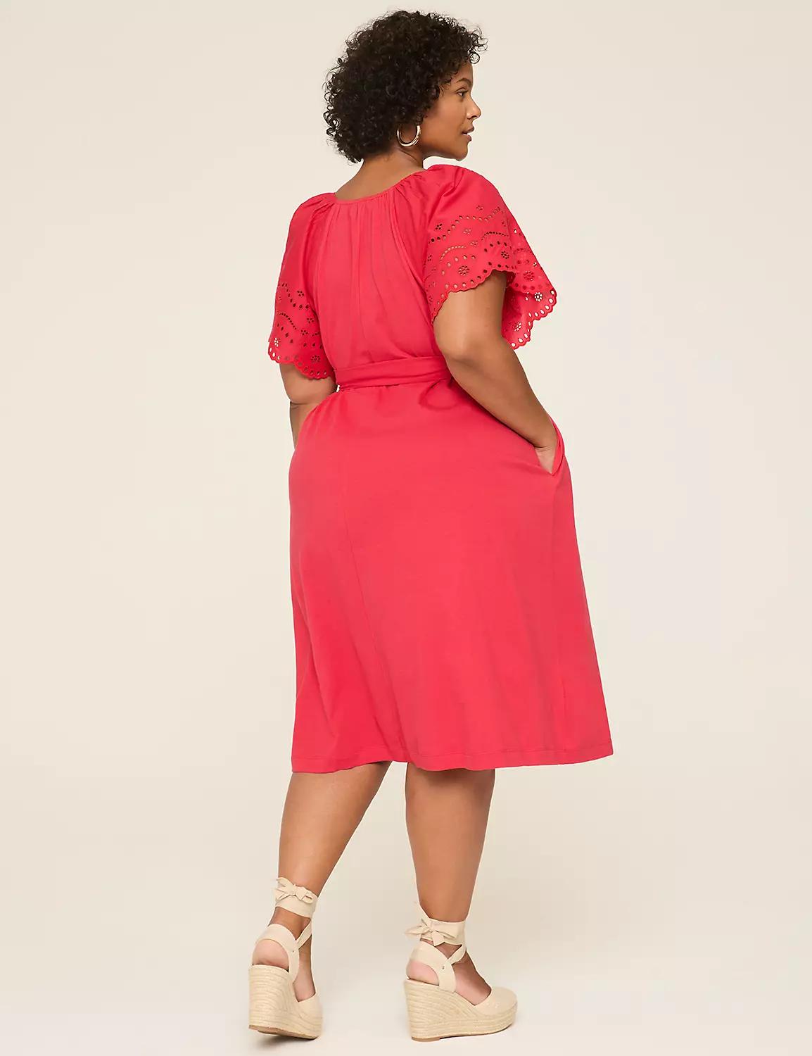 Eyelet-Sleeve Tie-Waist Dress Product Image