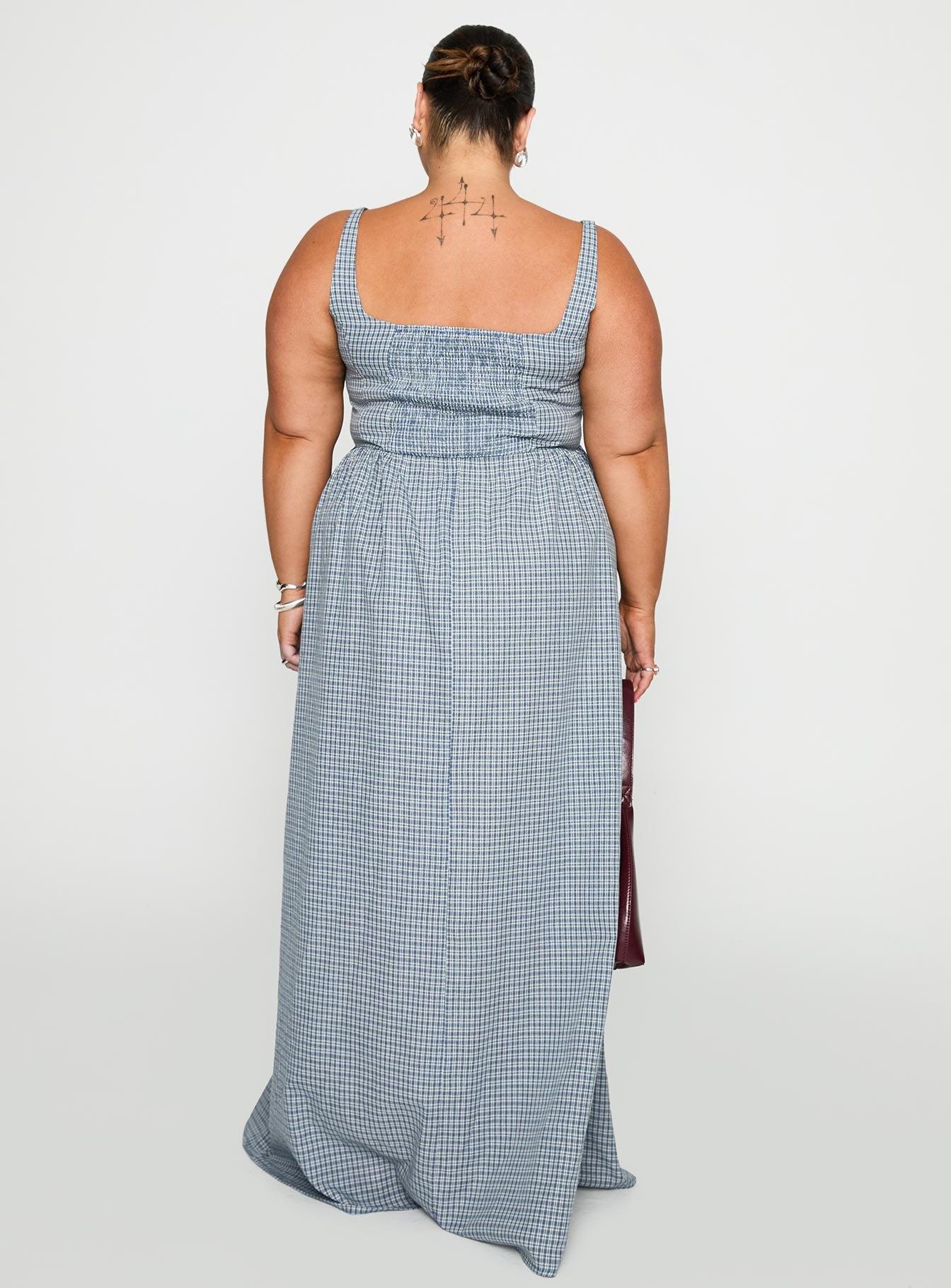 Cartmel Check Maxi Dress Navy Curve Product Image