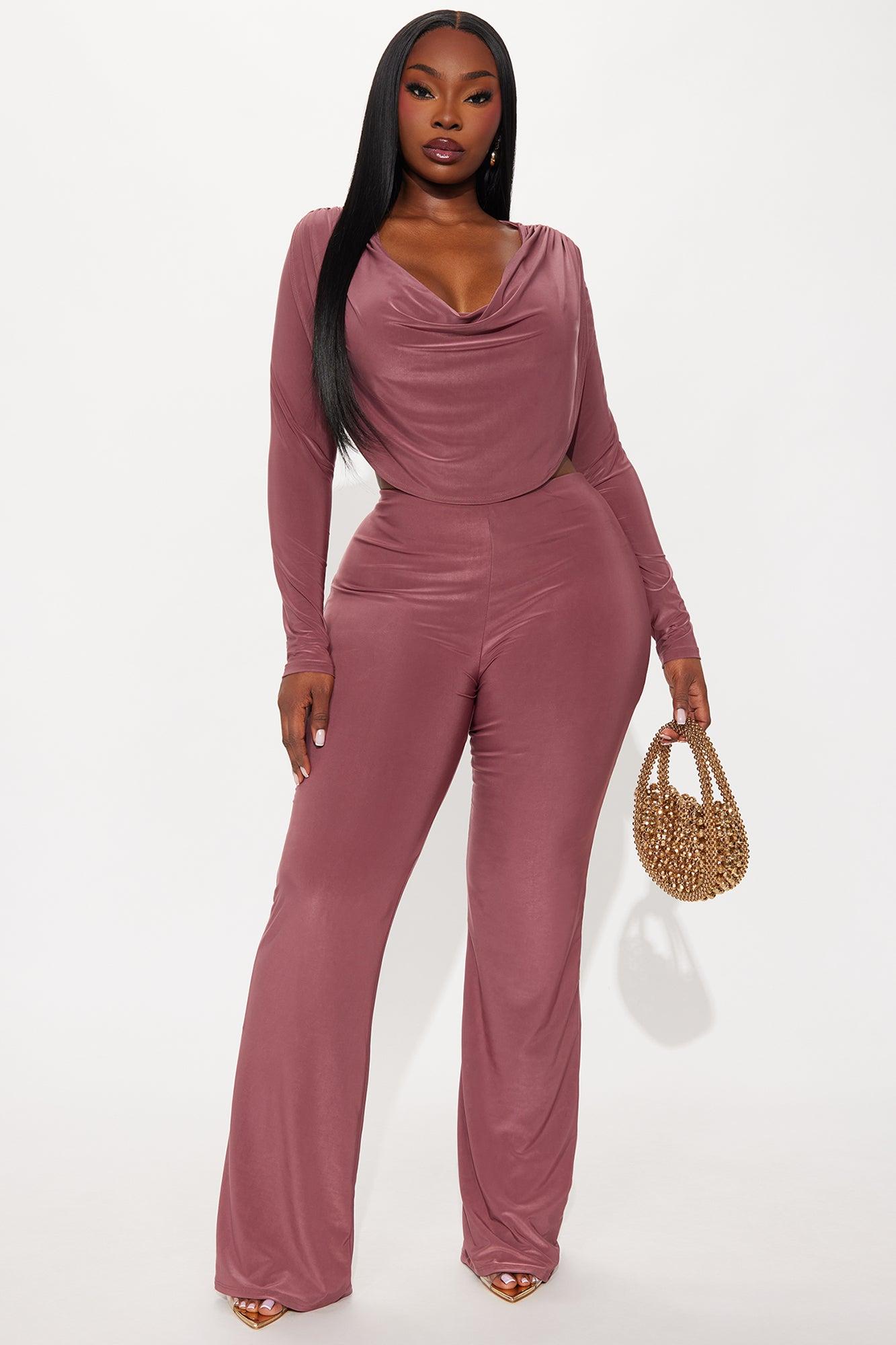 Charming You Cowl Neck Pant Set - Mauve Female Product Image
