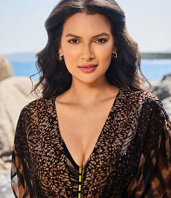 Miraclesuit Raya De Safari Semi-Sheer Georgette Long Kimono Swim Cover-Up Product Image
