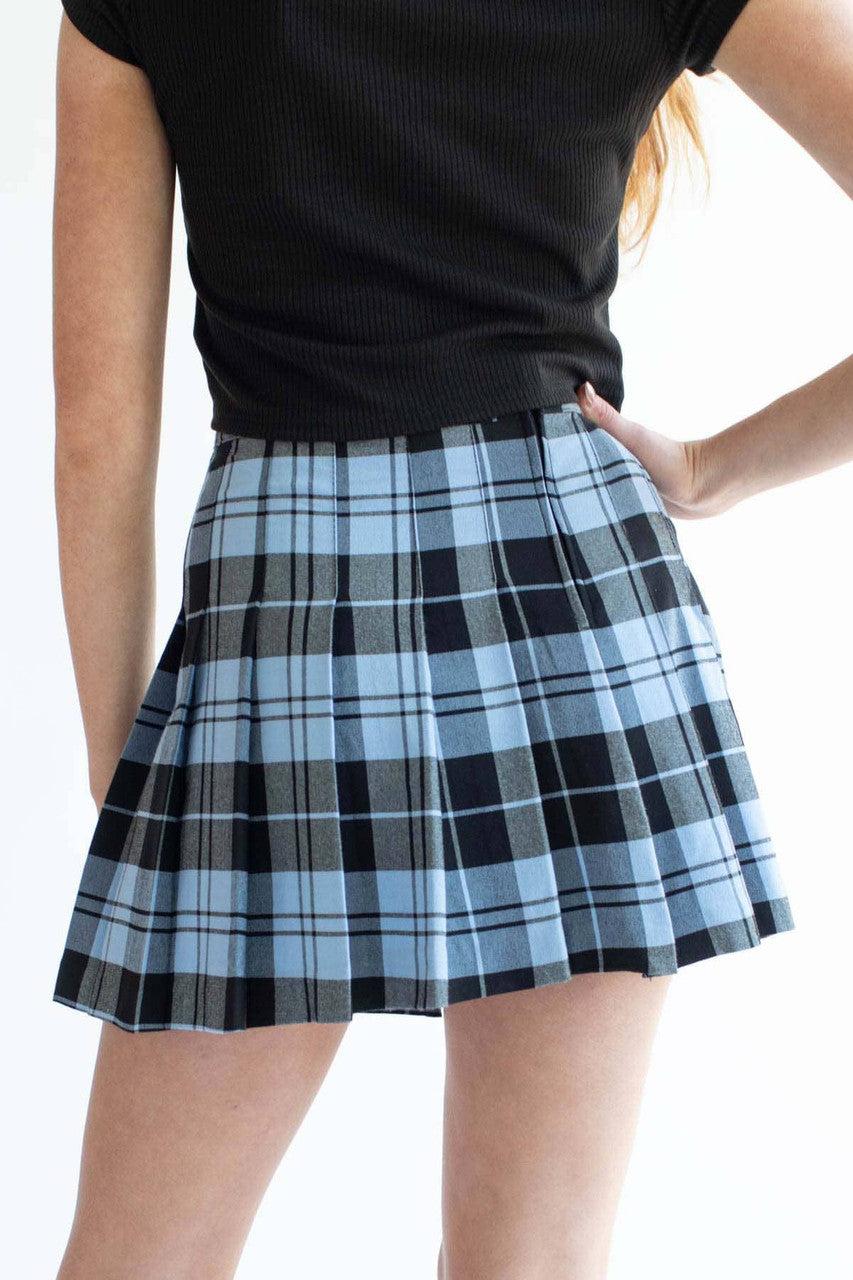 Blue Plaid Pleated Skirt Product Image