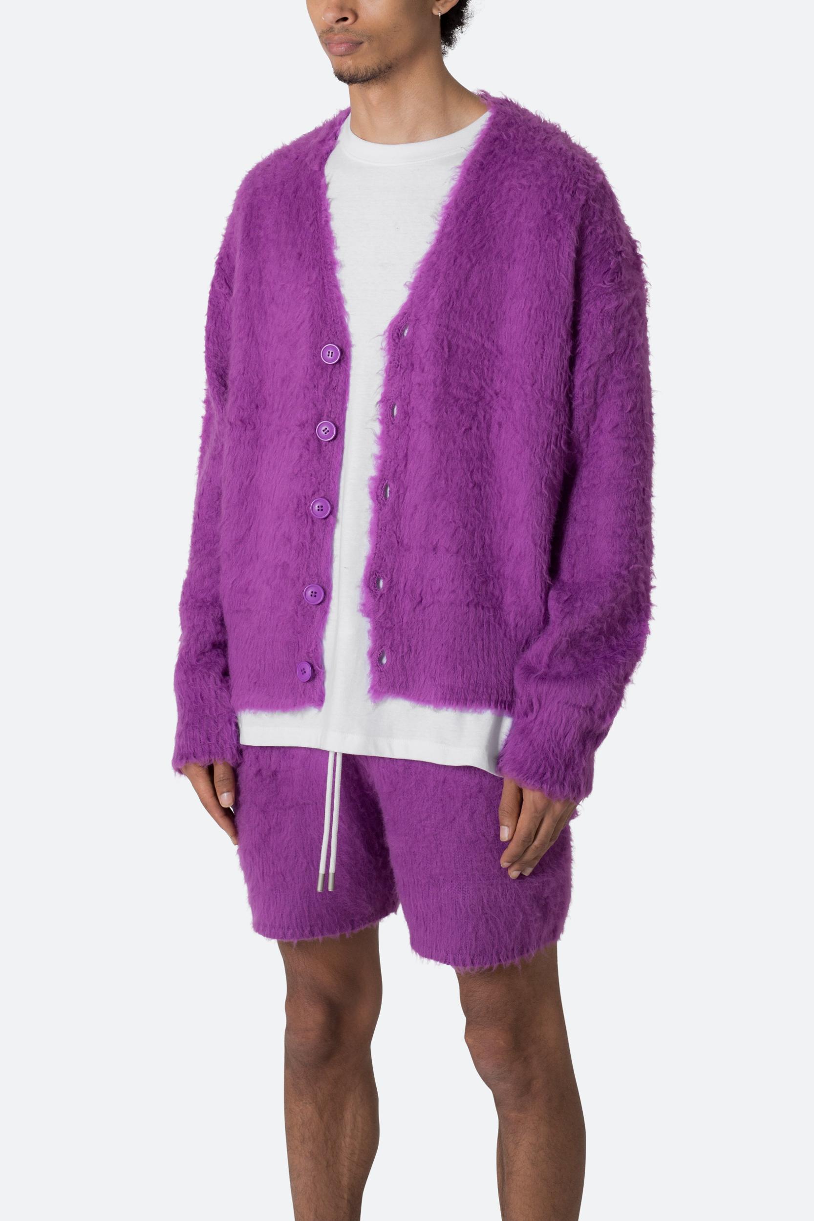 Fuzzy Cardigan Sweater - Purple Product Image