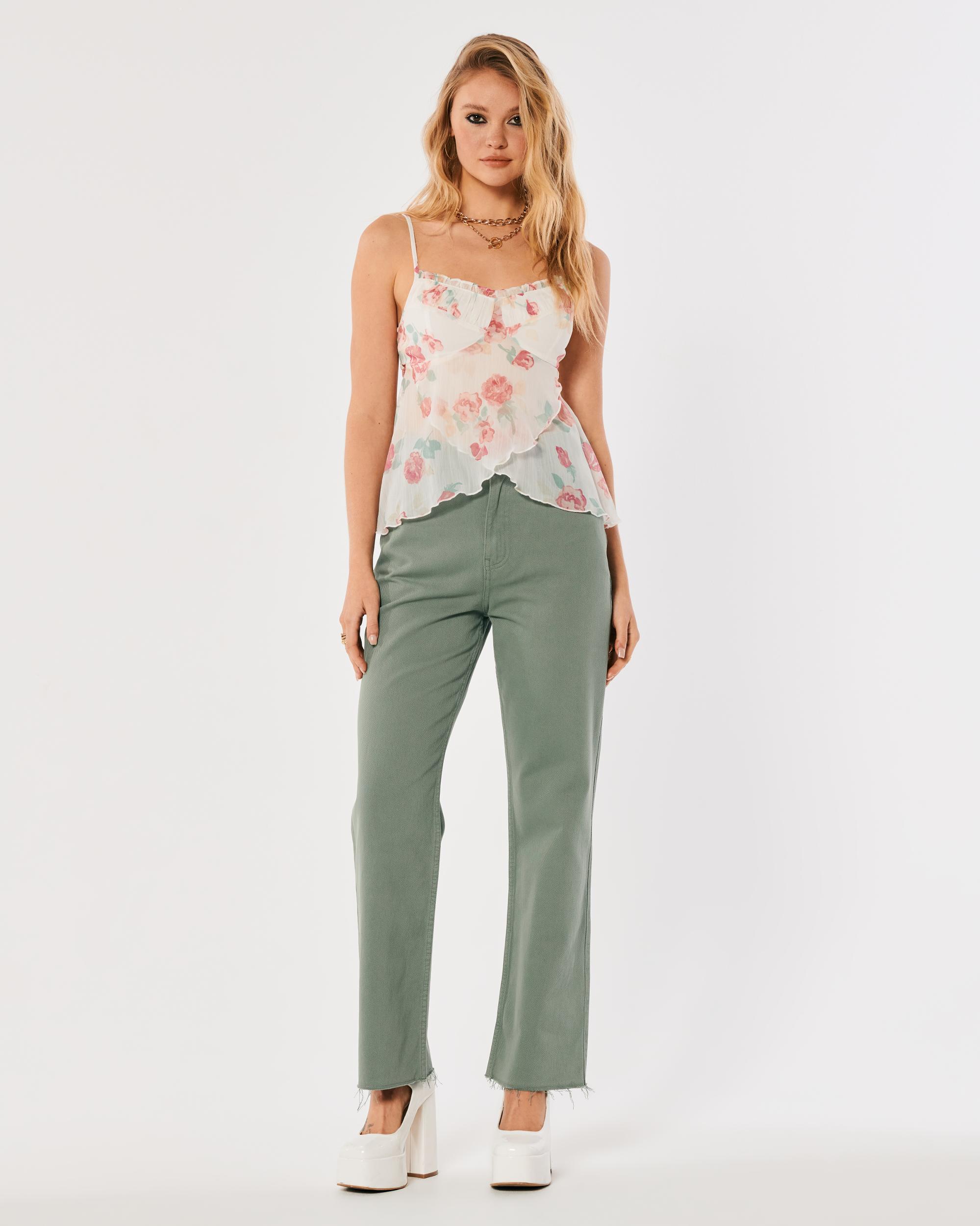 Social Tourist Highest Rise Sage Relaxed Straight Jeans Product Image