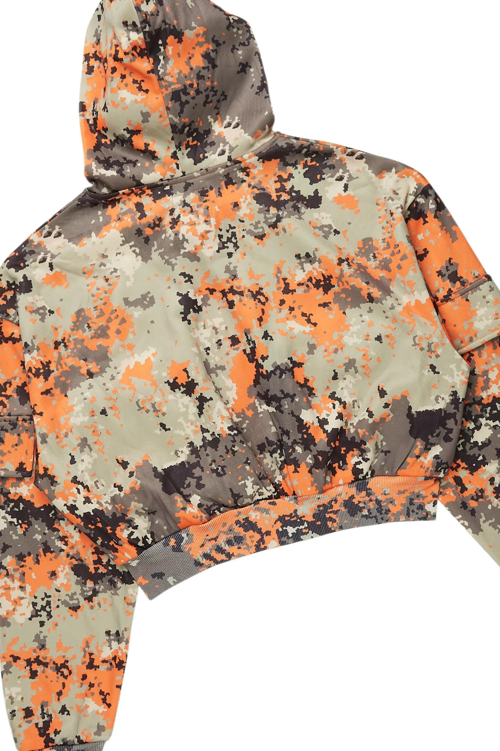 Shaneka Orange Digital Camo Cargo Short Set Female Product Image