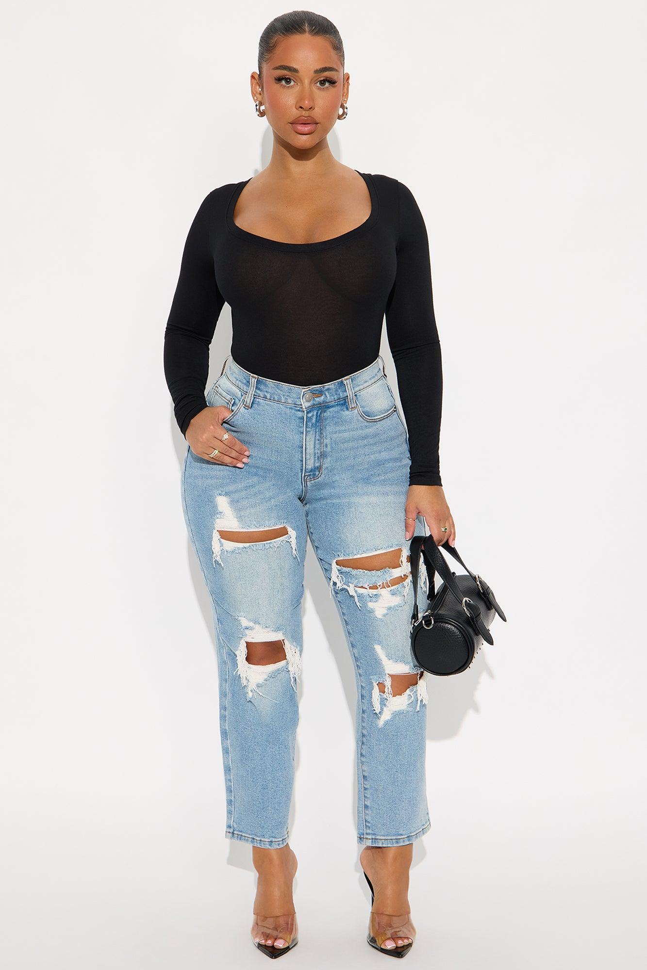 Marlene Scoop Neck Long Sleeve Bodysuit - Black Female Product Image