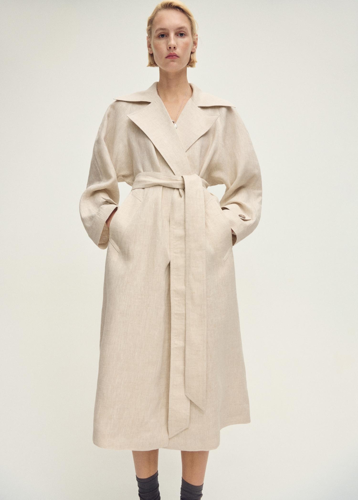 Linen trench coat with pronounced lapels - Women | MANGO USA Product Image