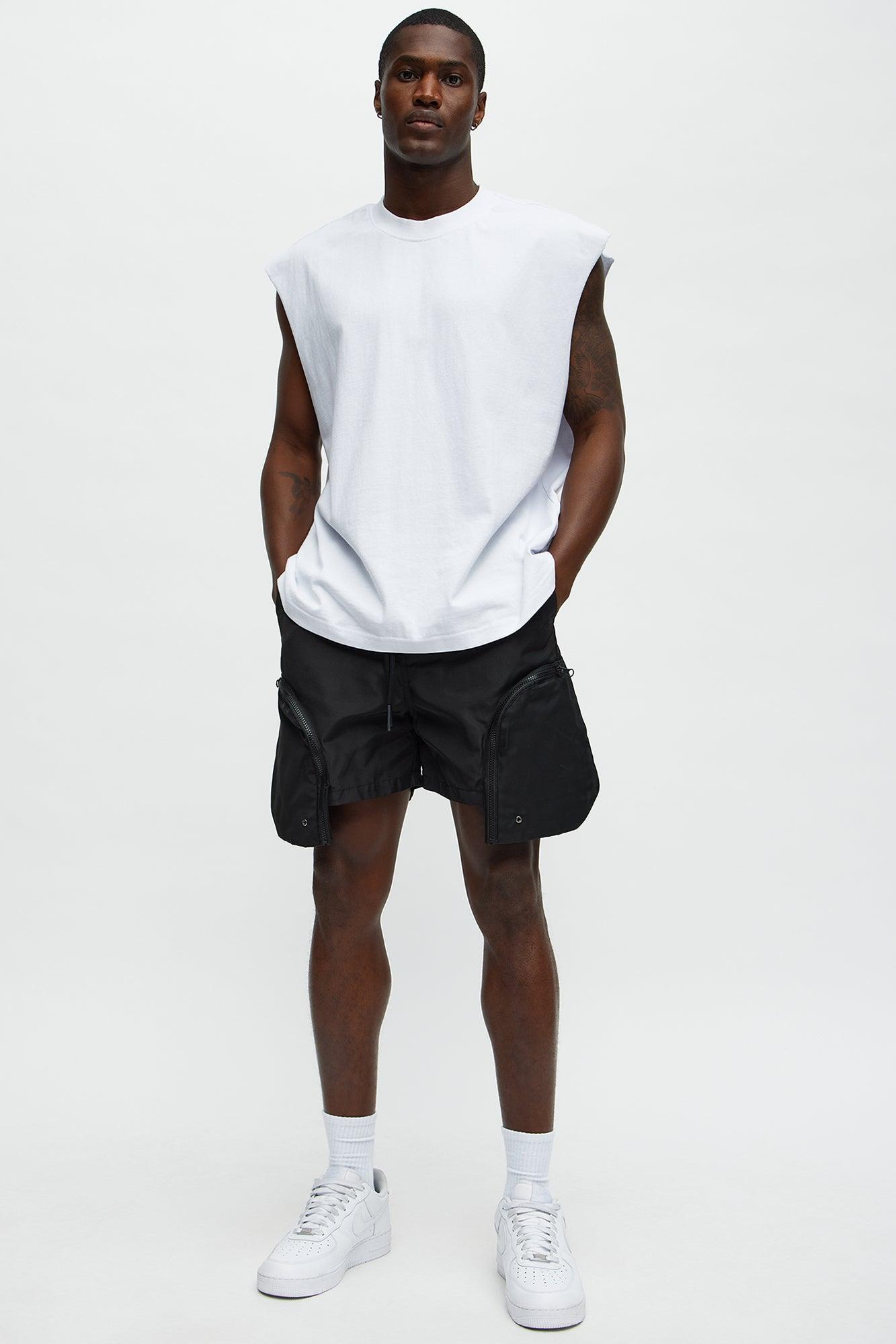 Cargo Pockets Relaxed Drawstring Shorts - Black Male Product Image