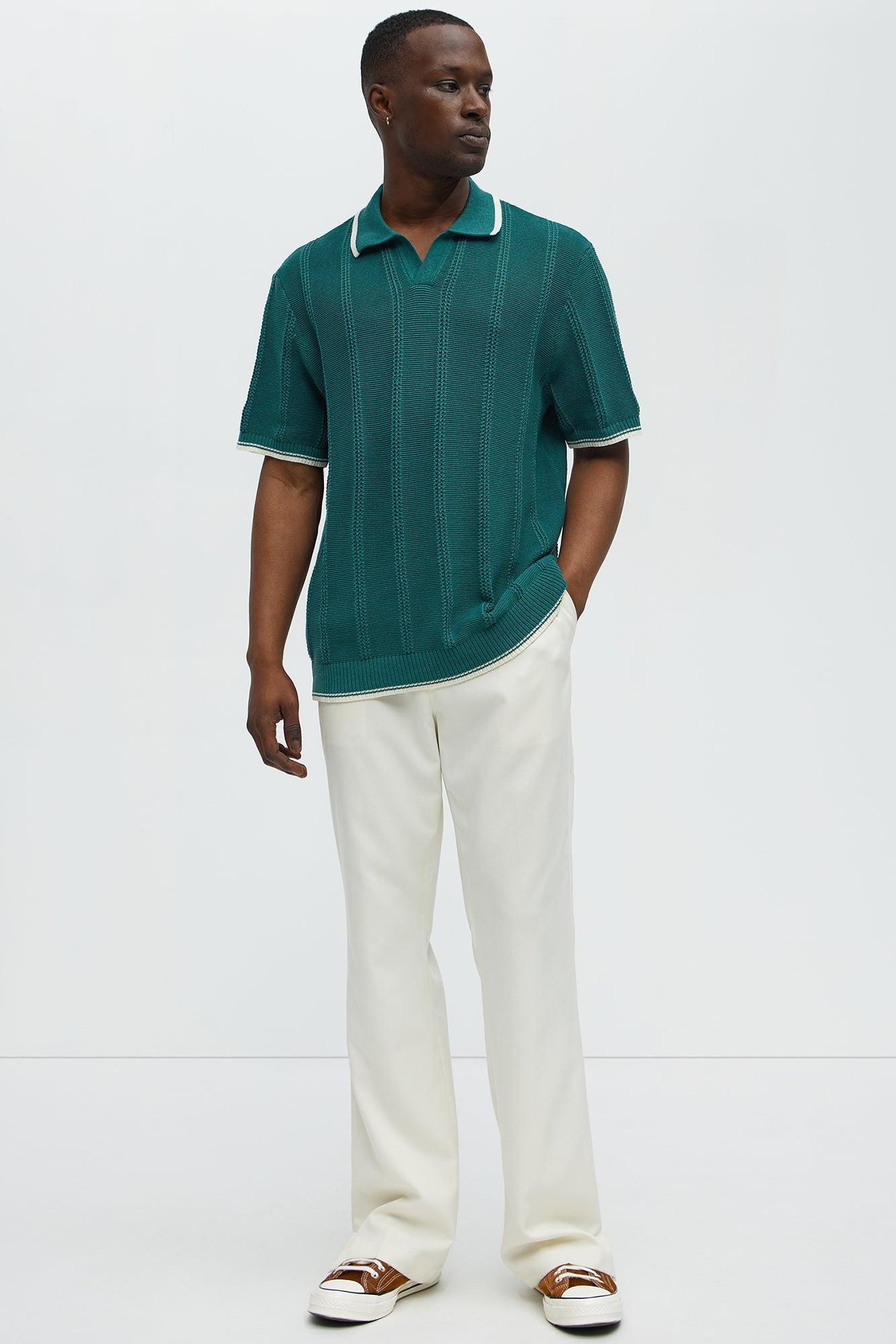 Johnathan Texture Knit Johnny Collar Sweater Polo - Green Product Image