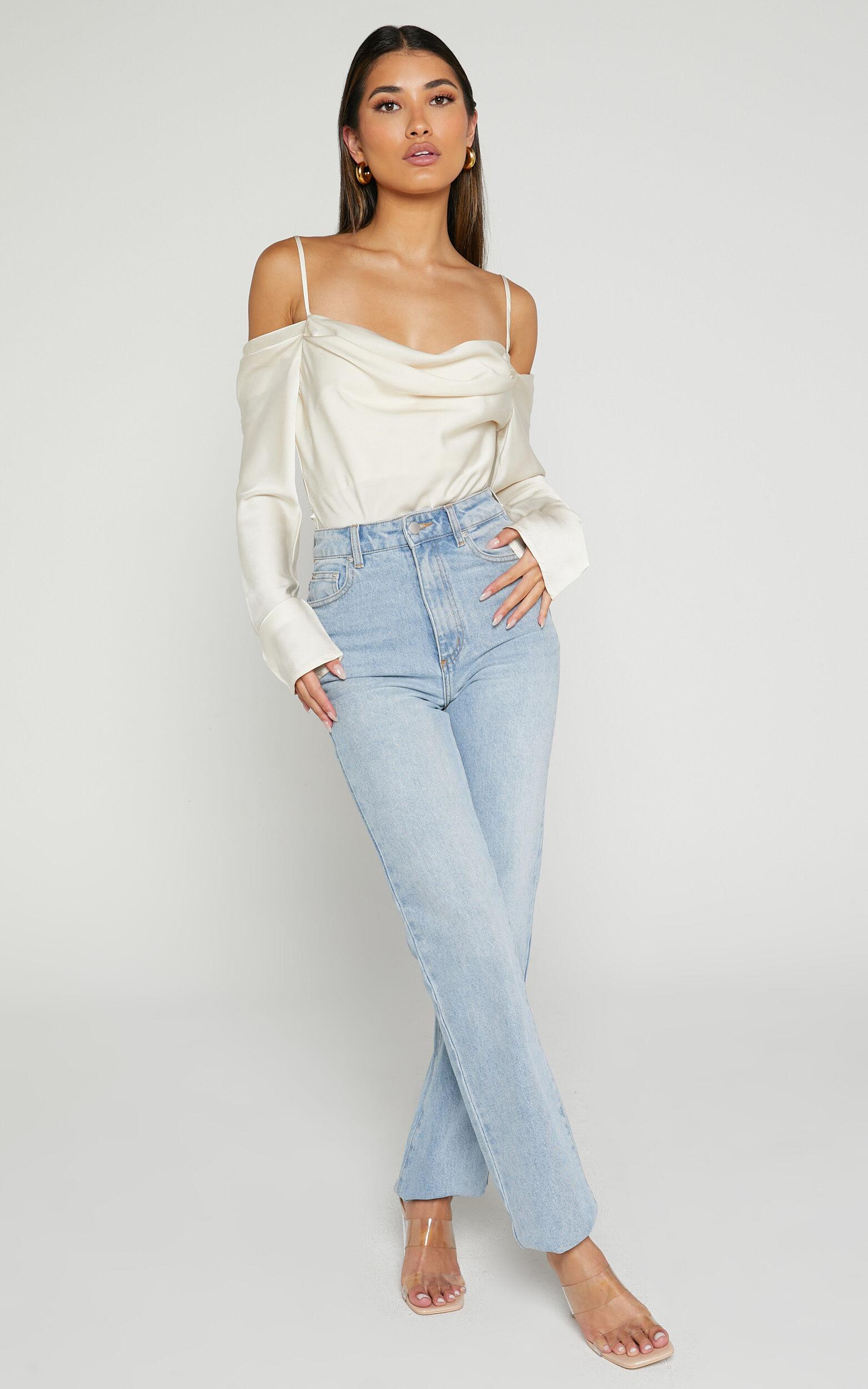 Julian Top - Off Shoulder Long Sleeve Cowl Neck Top in Ivory Product Image