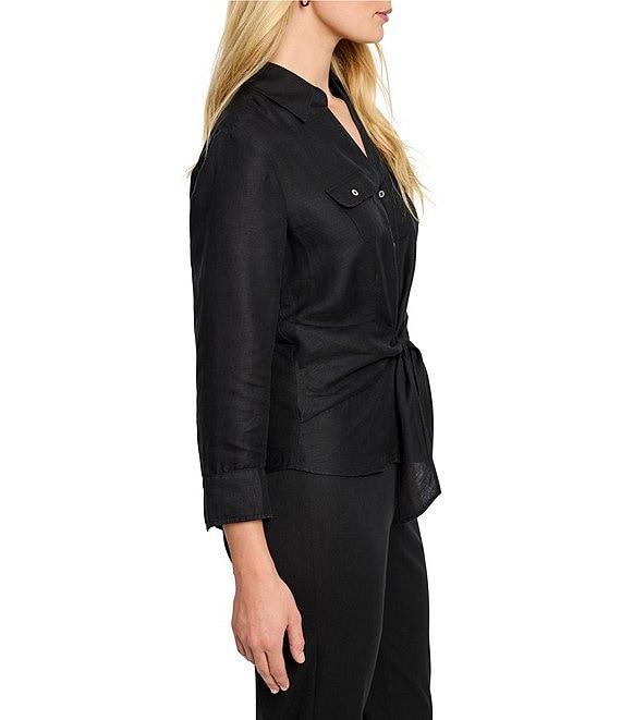 NIC + ZOE Iconic Woven Point Collar V-Neck 3/4 Sleeve Tie Front Shirt Product Image