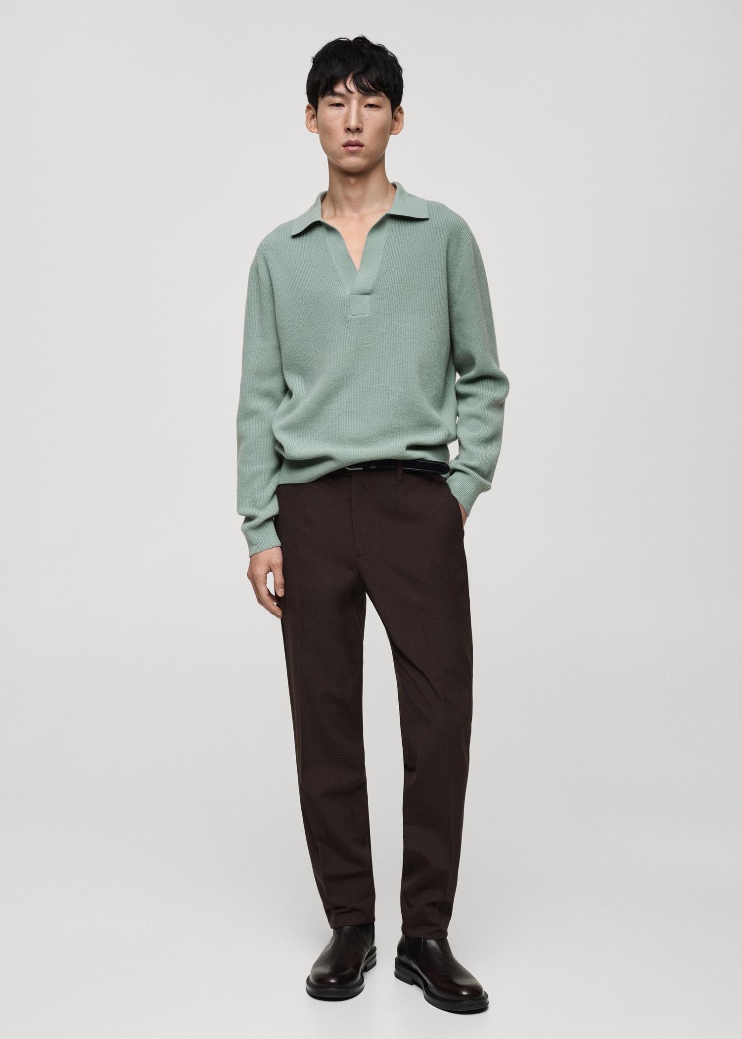 Knitted wool blend polo sweater - Men | MANGO USA Product Image