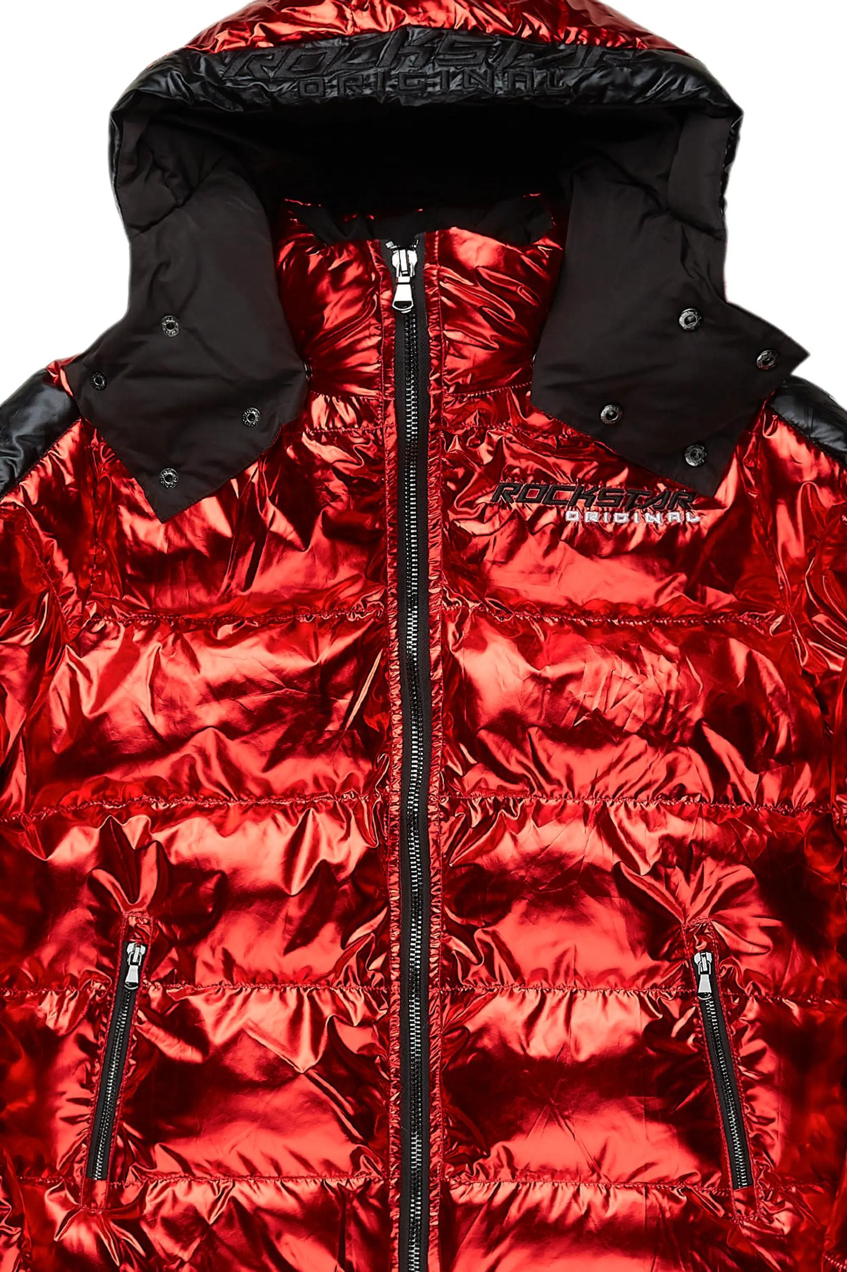 Metallic Red Alasia Puffer Jacket Male Product Image