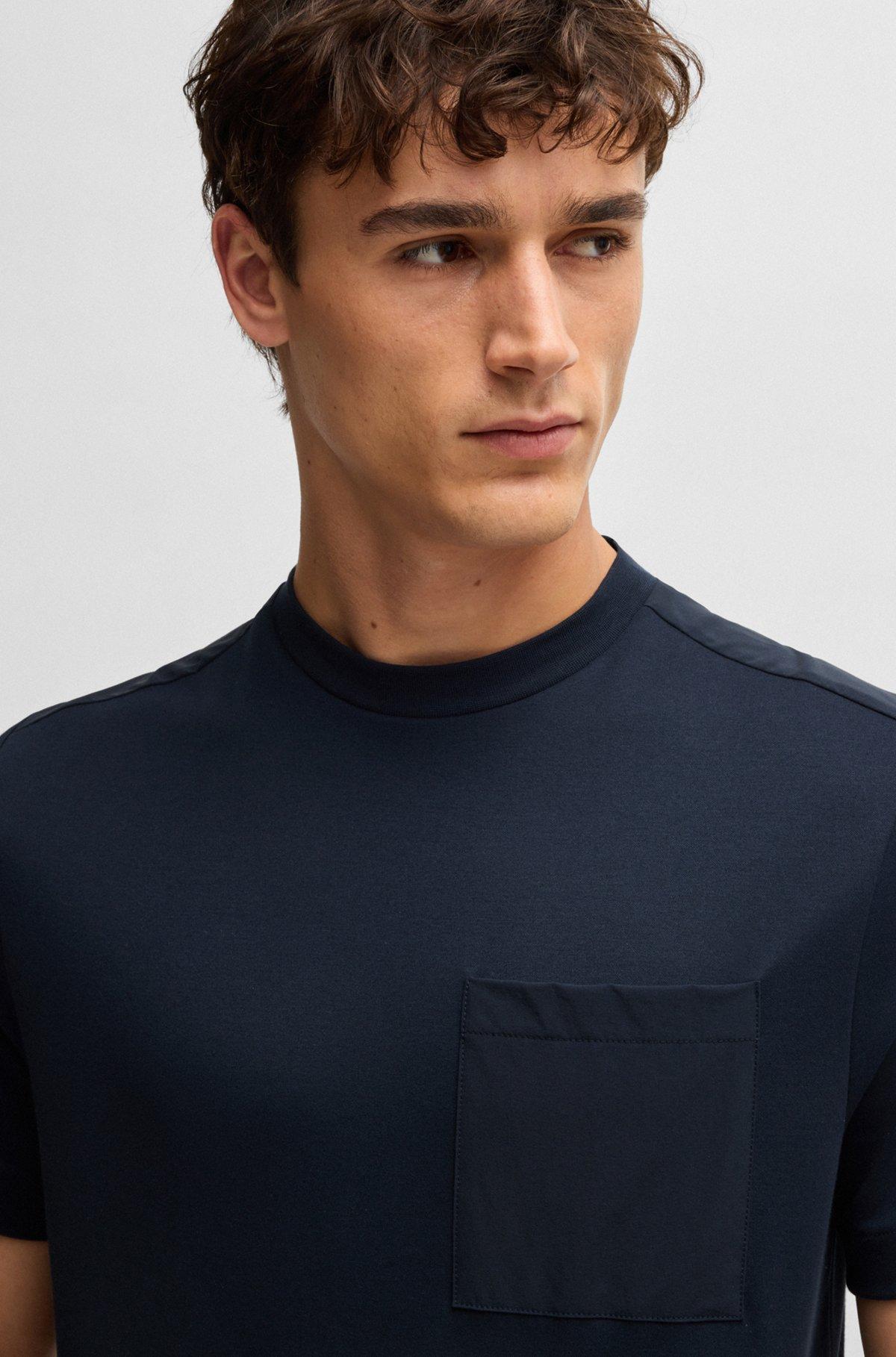BOSS - T-shirt with tonal trims - Dark Blue Product Image