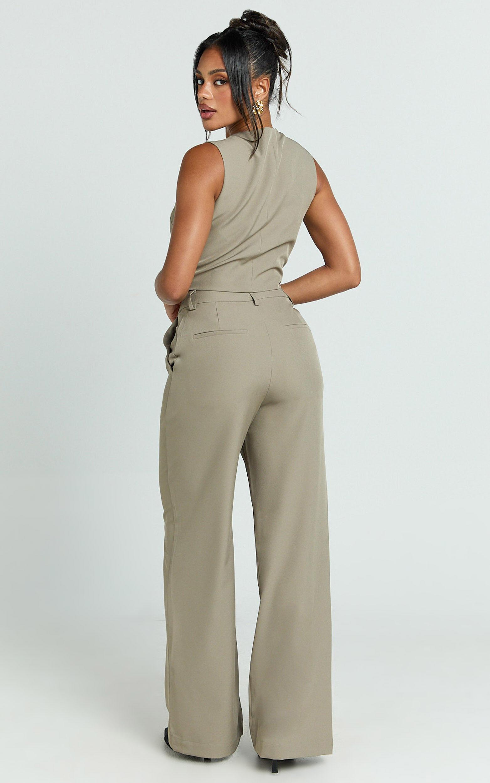 Melinda Pants - Recycled Tailored High Waist Wide Leg Pants in Light Olive Product Image