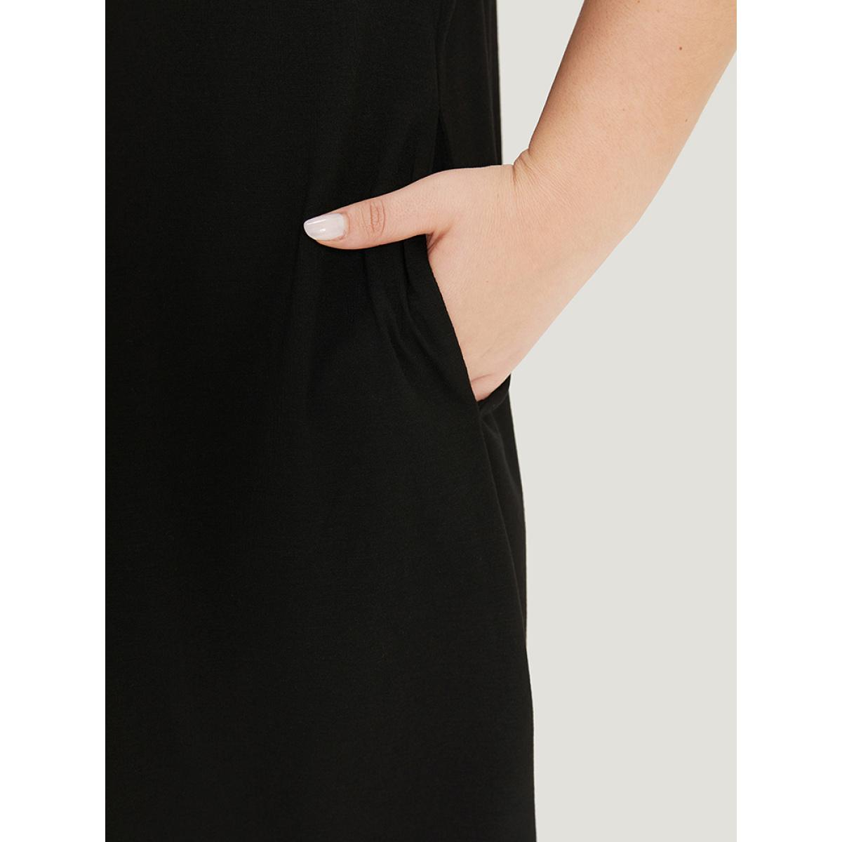 Plus Size Supersoft Essentials Geometric Print Patchwork Gathered Ruffle Sleeve Dress Maroon Women Vacation Gathered Round Neck Short sleeve Curvy Knee Dress BloomChic 30/6X Product Image