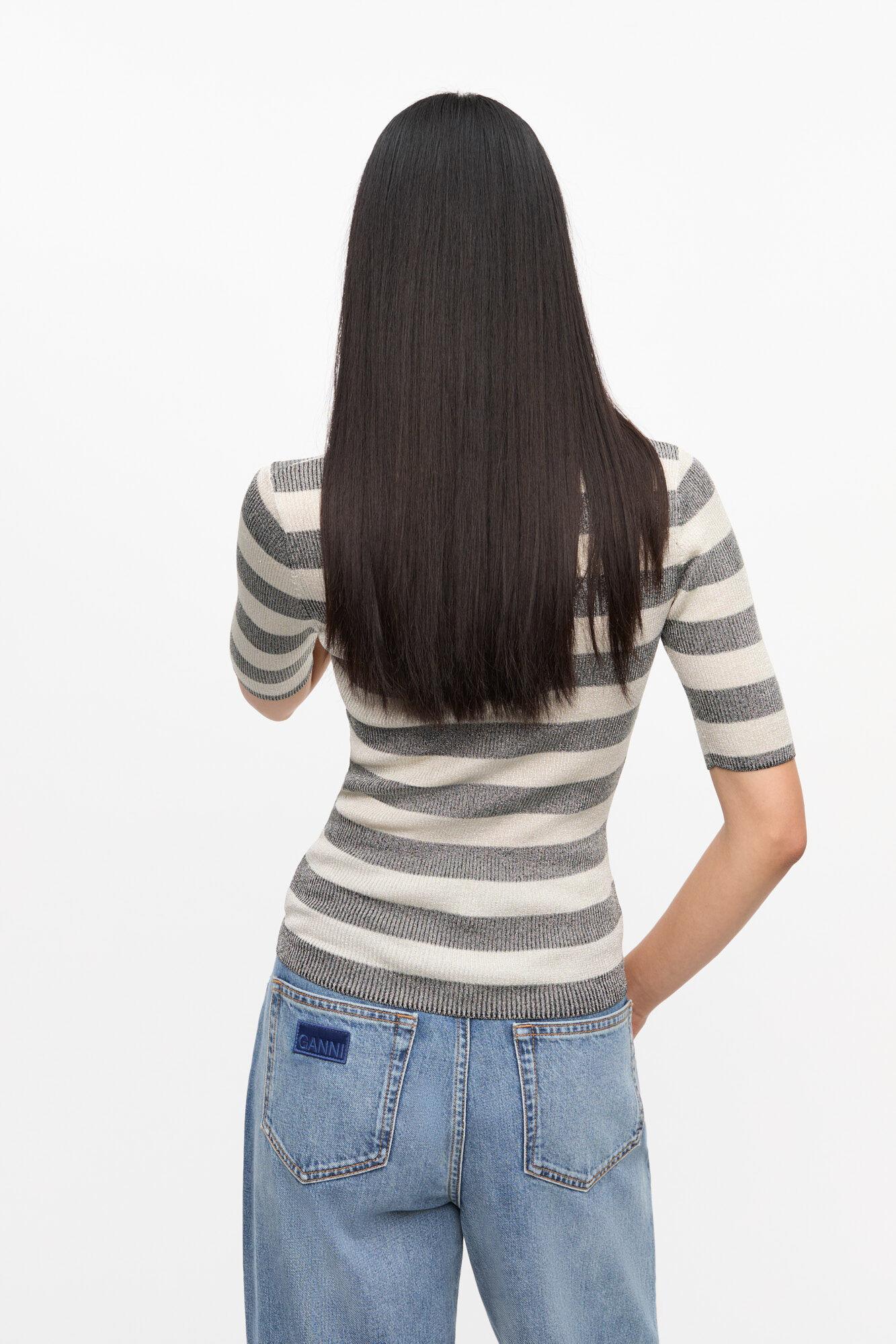 Striped Sparkle Rib Polo T-Shirt Product Image