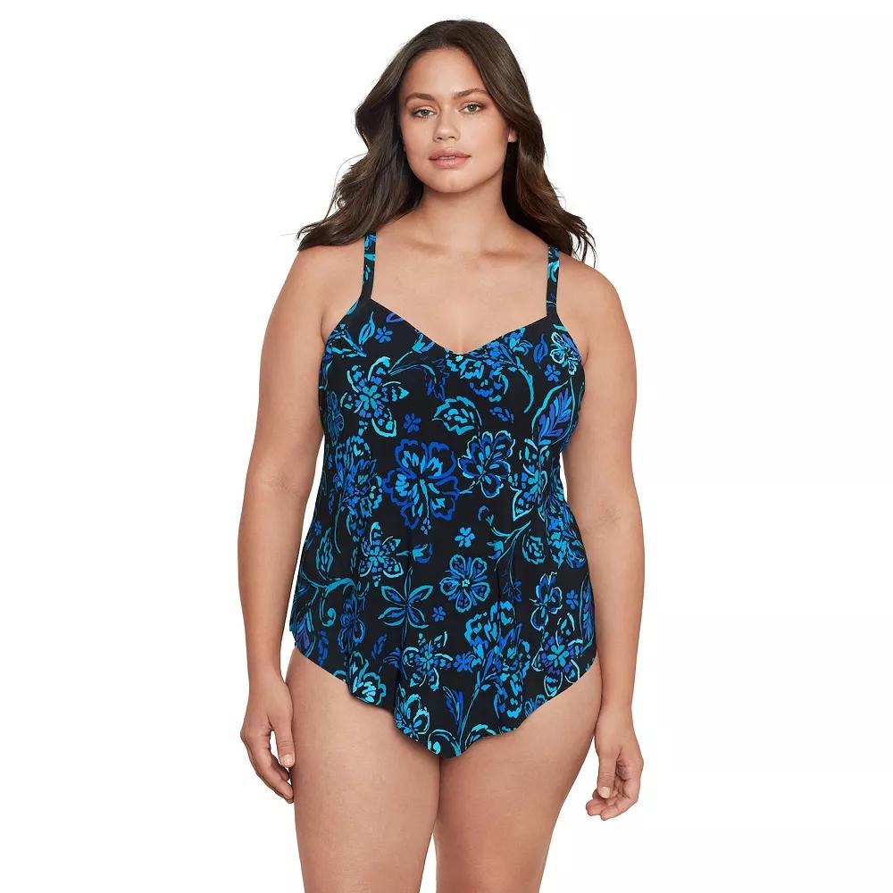 Plus Size Trimshaper Concentric Corners Hank Tankini Swim Top, Women's, Size: 24 W, Black Team Product Image