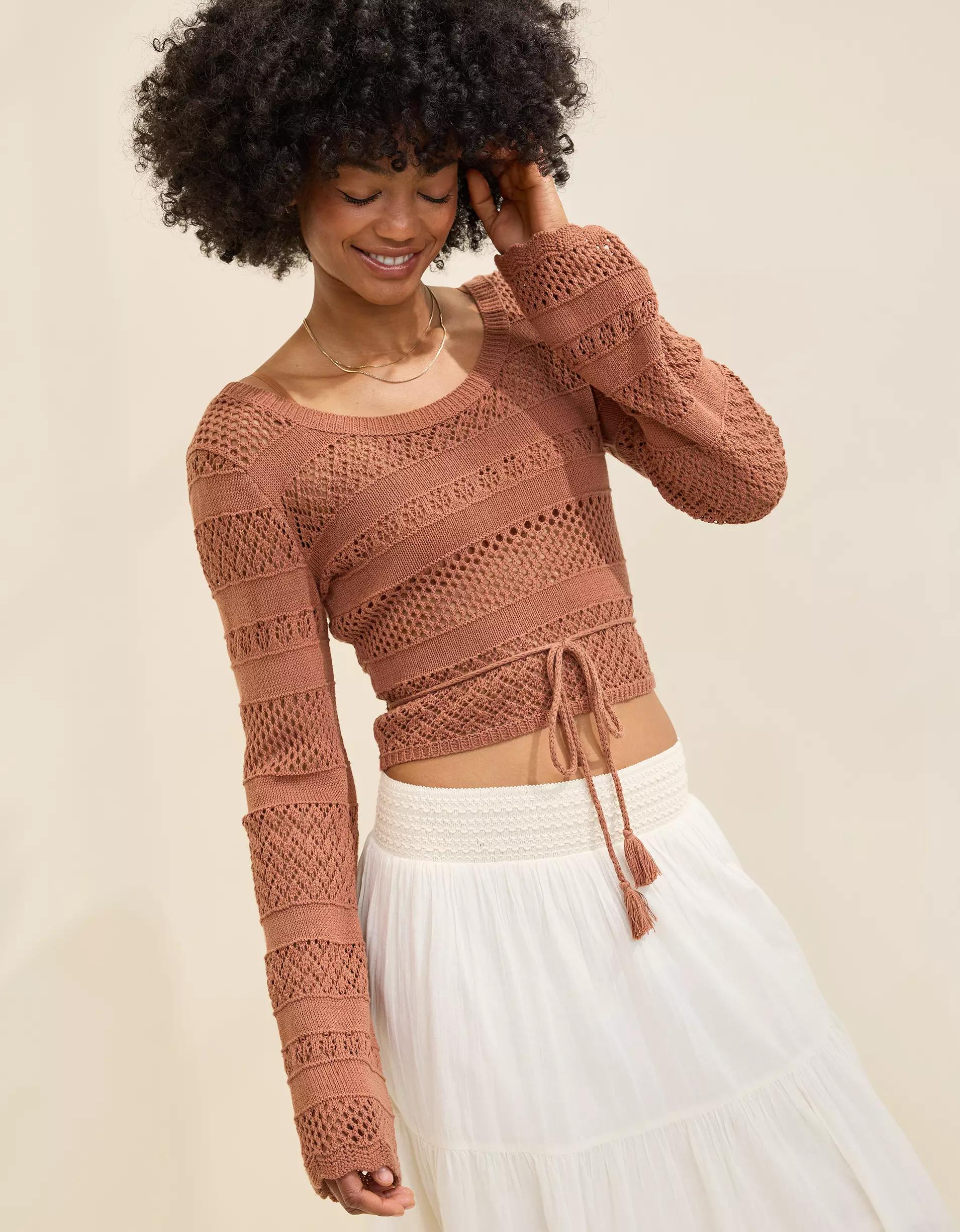 Aerie Reversible Crochet Wrap Sweater Product Image