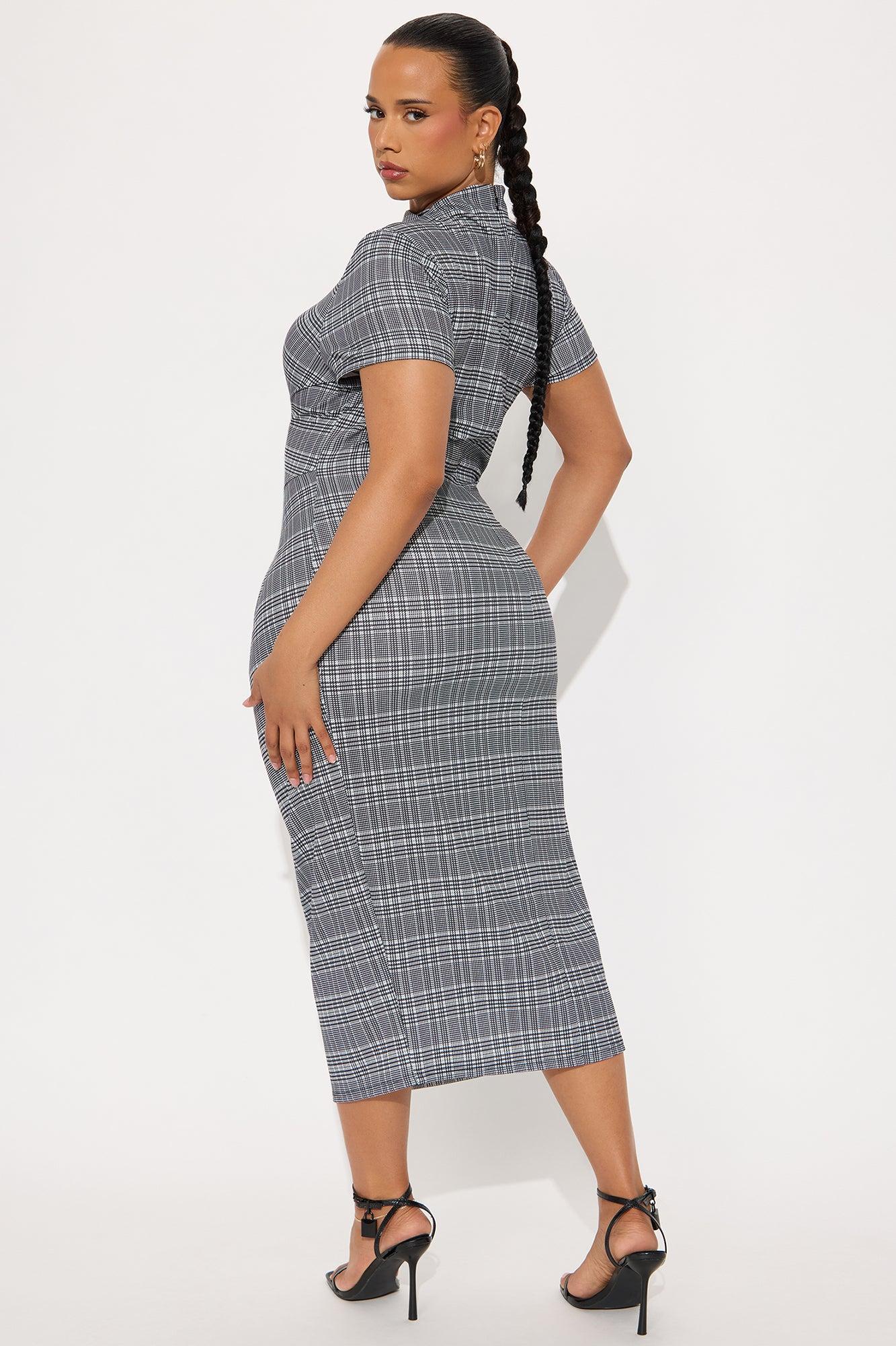 Arlene Houndstooth Short Sleeve Midi Dress - Black/White Female Product Image