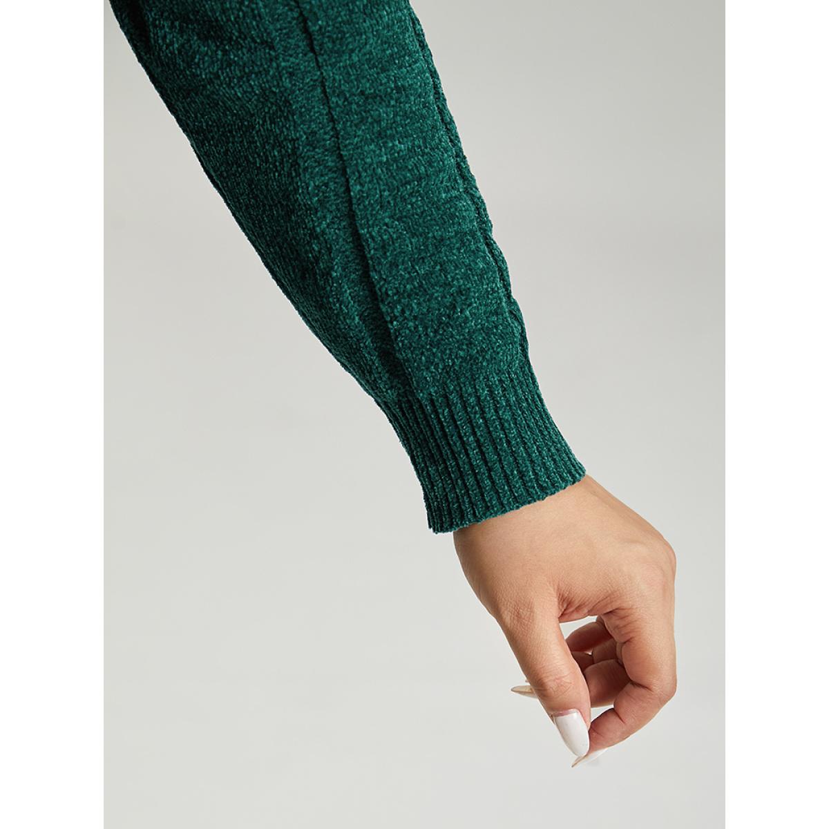 Plus Size Christmas Plain Cable Knit V Neck Pullover Emerald Women Casual Loose Long Sleeve V-neck Festival-Christmas Pullovers BloomChic 30/6X Product Image