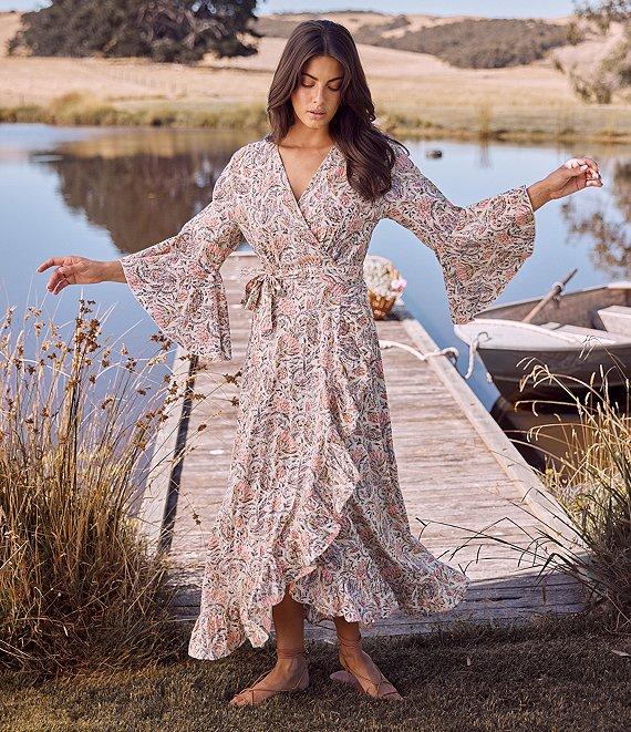 Talisman Vintage Lotus Floral Print Ruffle Detail Carly Wrap Dress Product Image