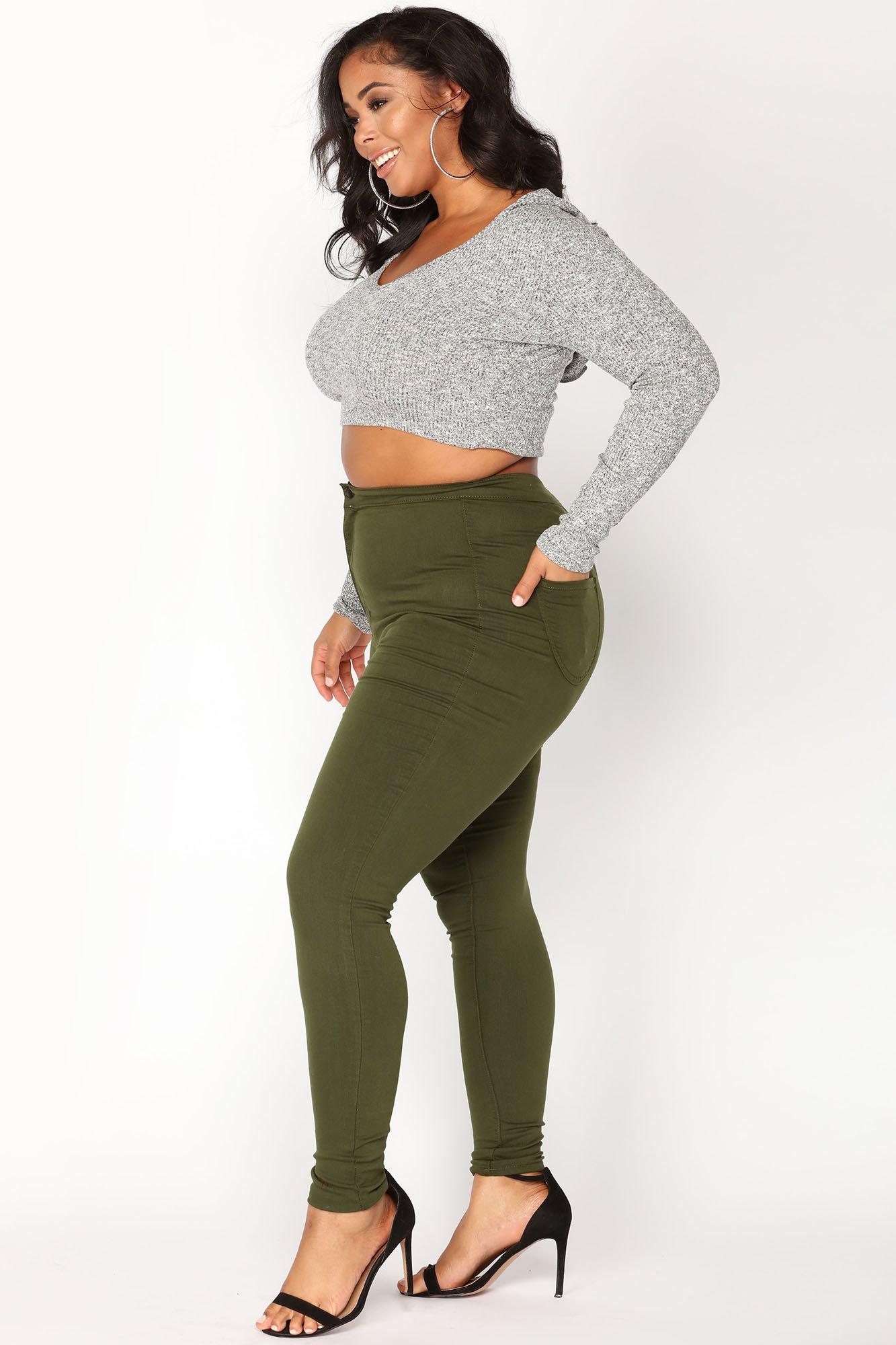 Super High Waist Denim Skinnies - Olive Product Image