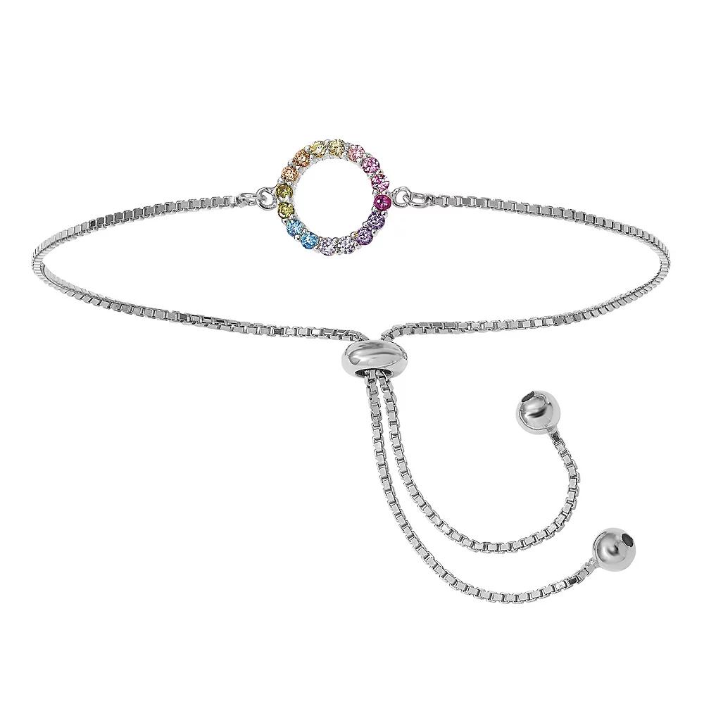 Sophie Miller Sterling Silver Colorful Cubic Zirconia Open Circle Adjustable Bracelet, Women's, Size: 5-9" ADJ Product Image