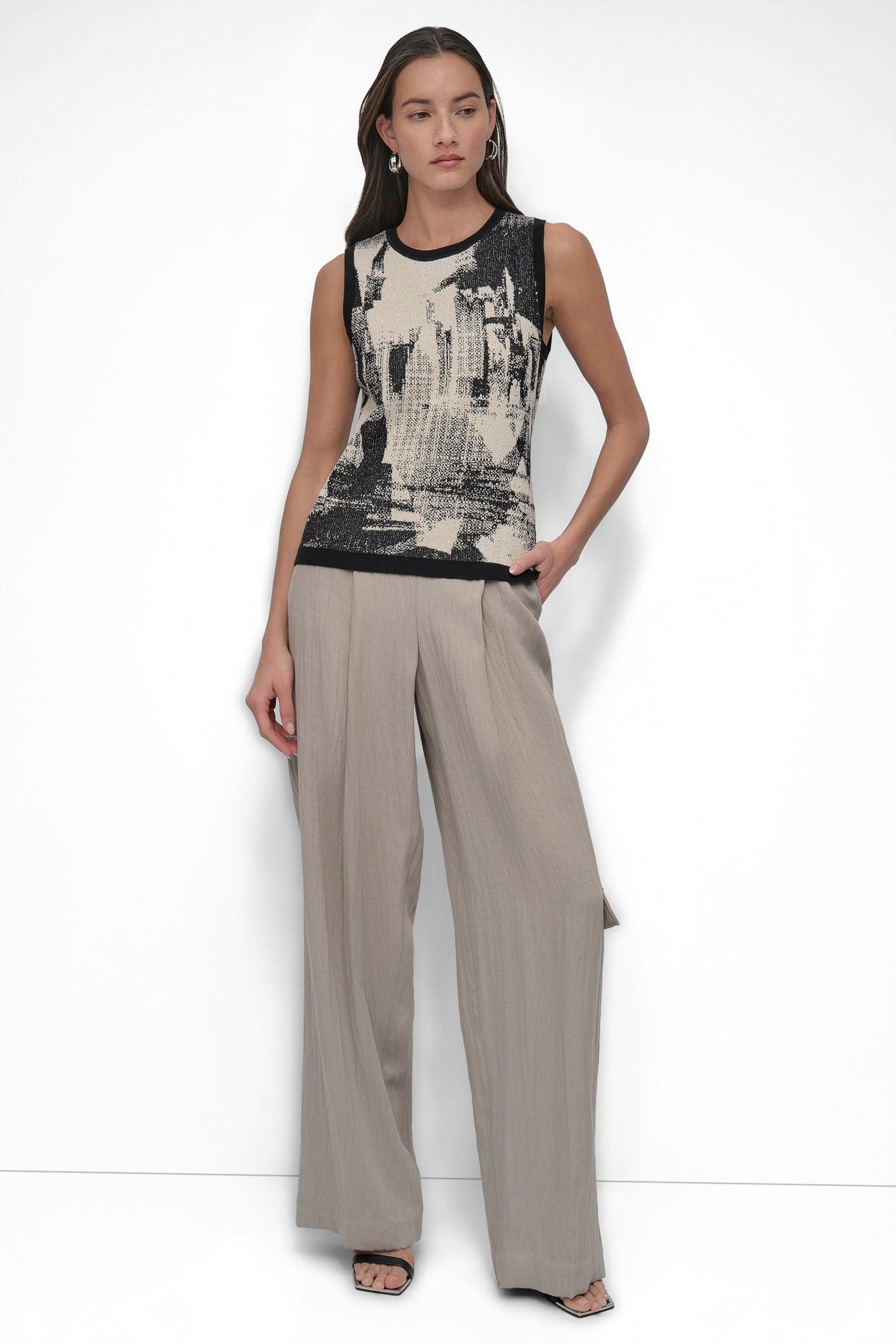 SLEEVELESS BOUCLE PRINTED SWEATER Product Image