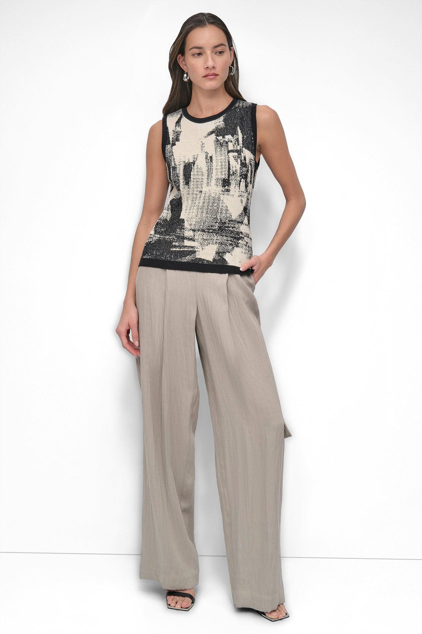 SLEEVELESS BOUCLE PRINTED SWEATER Product Image