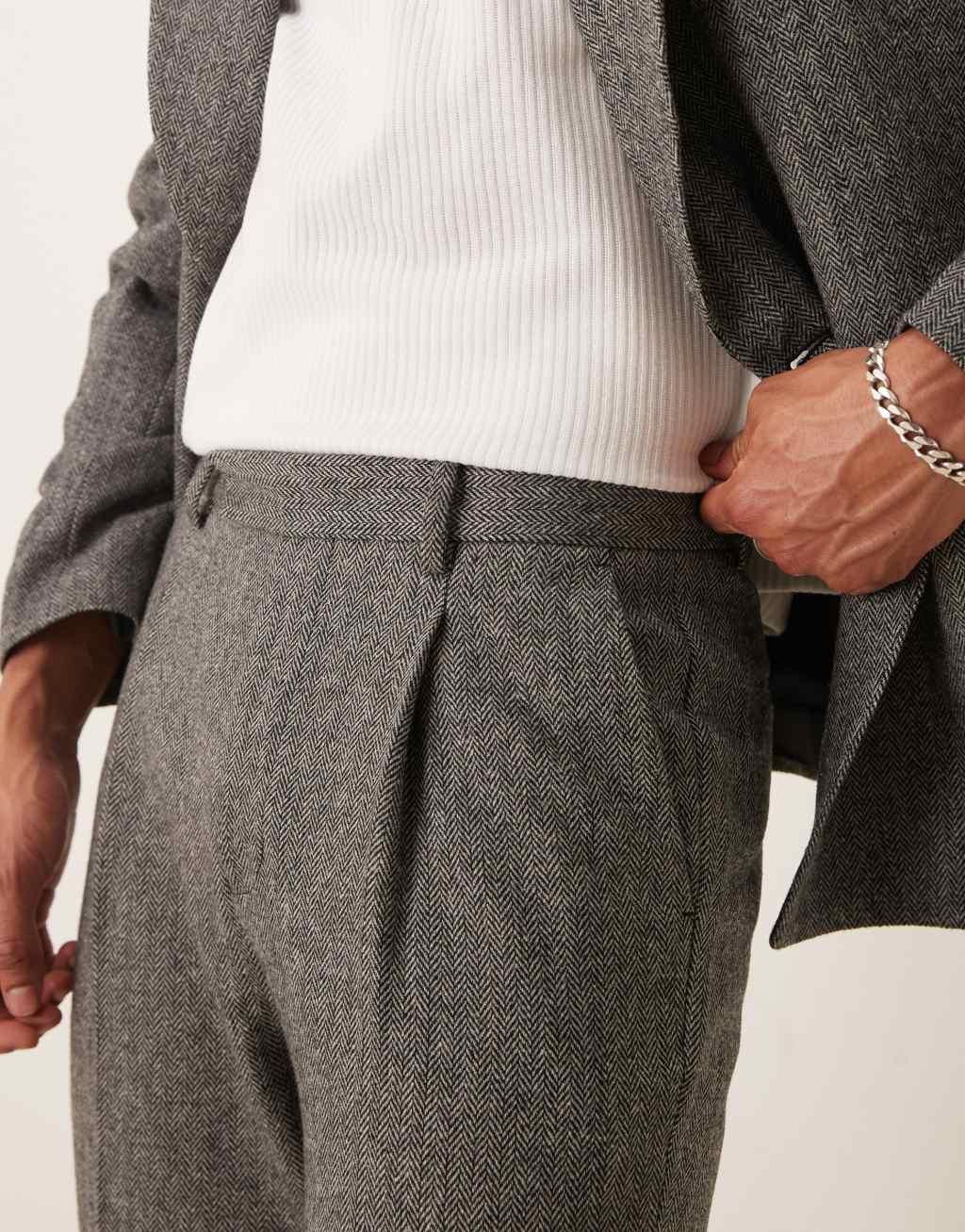 ASOS DESIGN tapered suit pants in gray herringbone Product Image