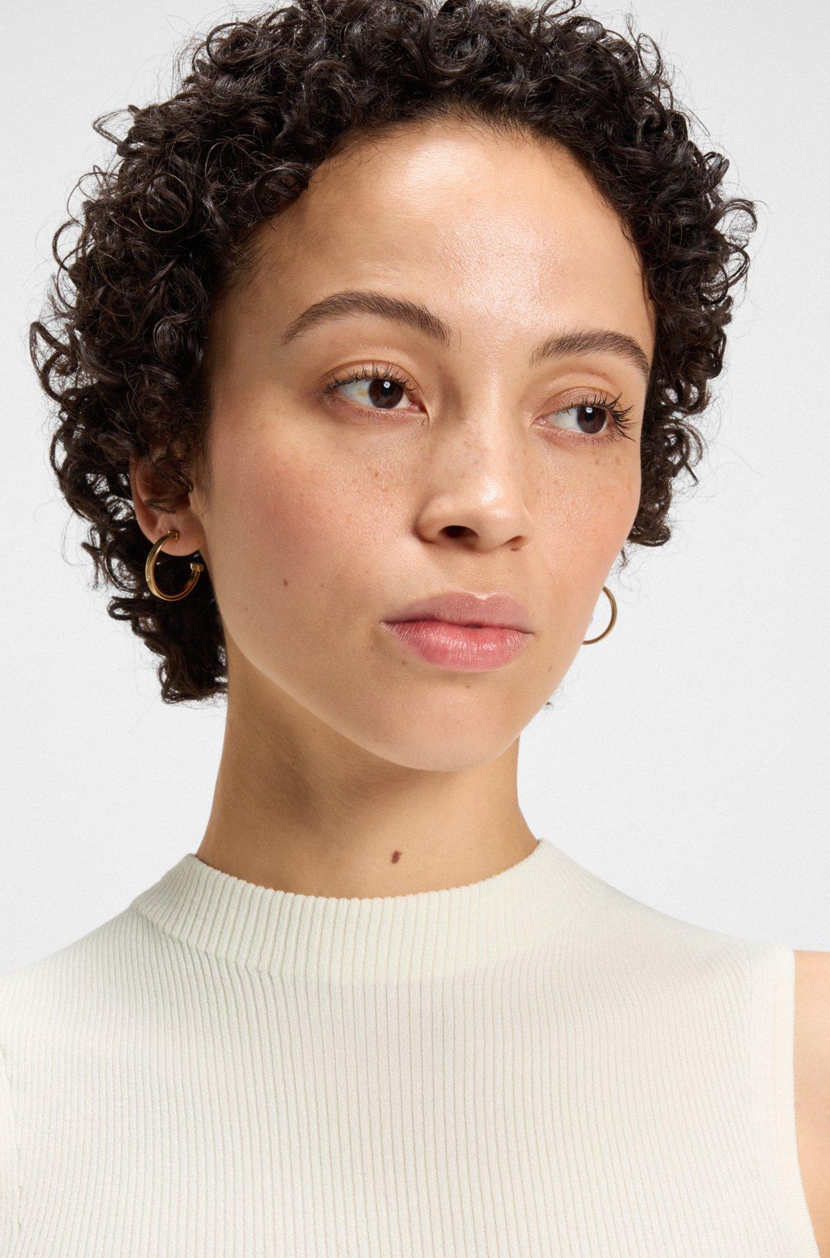 BOSS - Sleeveless mock-neck top in ribbed fabric - White Product Image