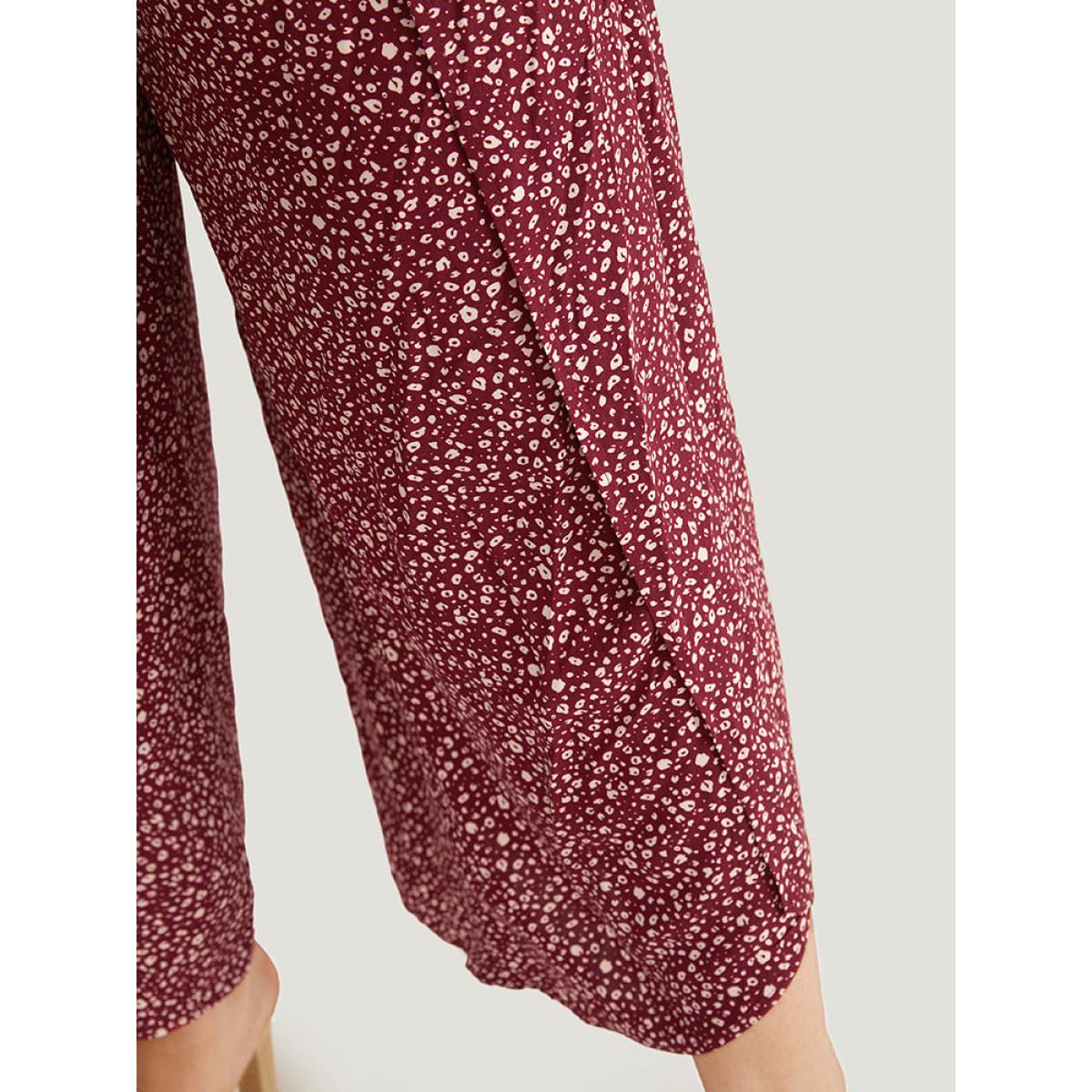 Plus Size Leopard Print Ties Wrap Hem Wide Leg Pants Women Burgundy Vacation Wide Leg High Rise Dailywear Pants BloomChic 28/5X Product Image