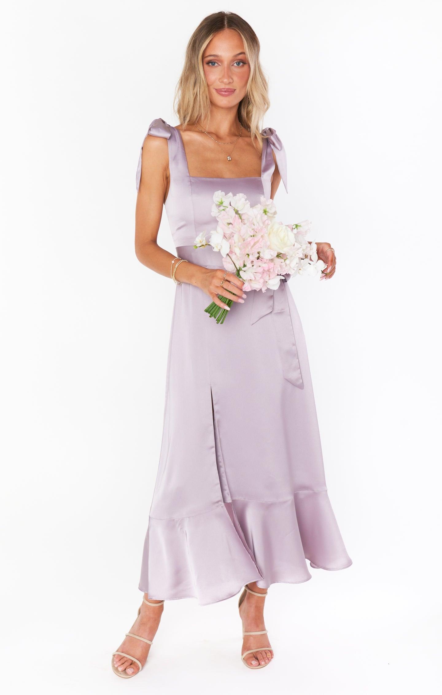 Claire Midi Dress ~ Dusty Purple Luxe Satin Product Image