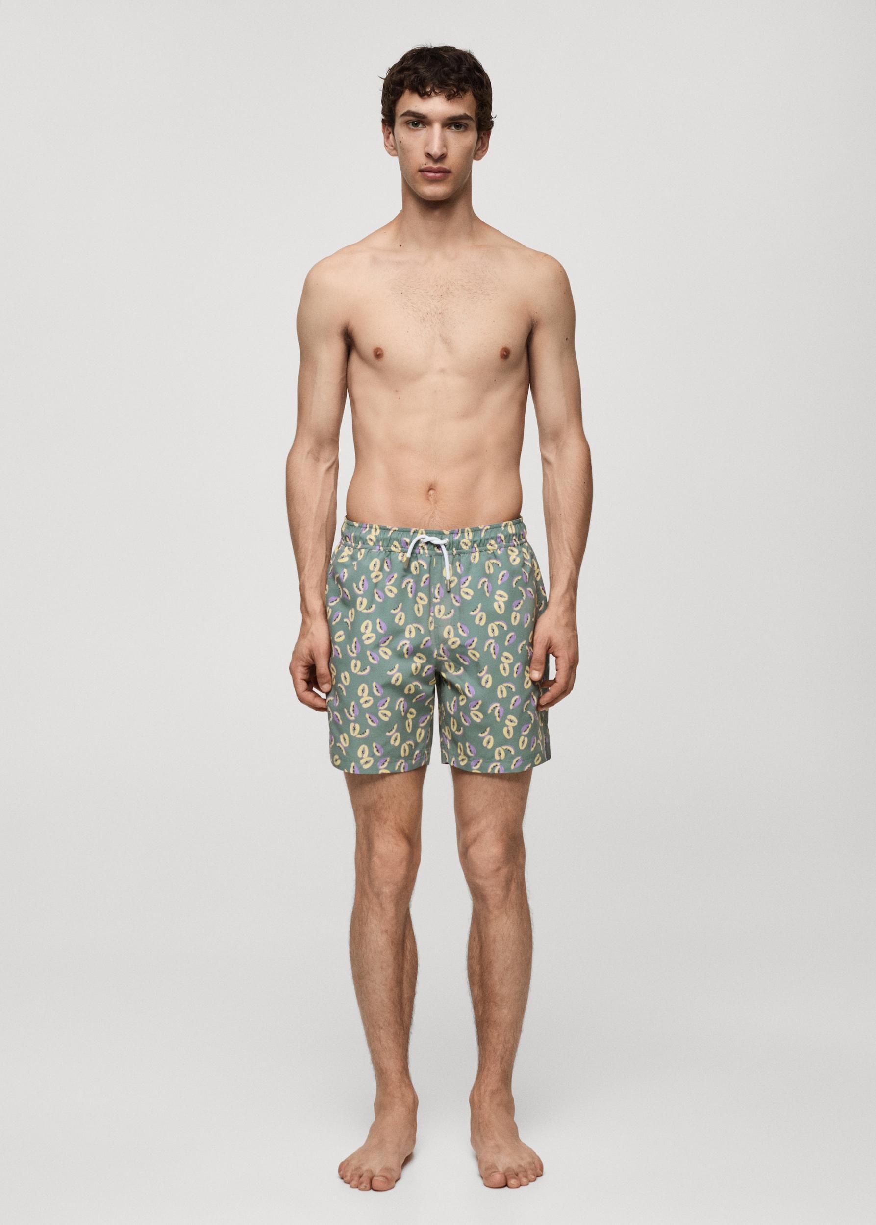 Papaya-print swimsuit - Men | MANGO USA Product Image
