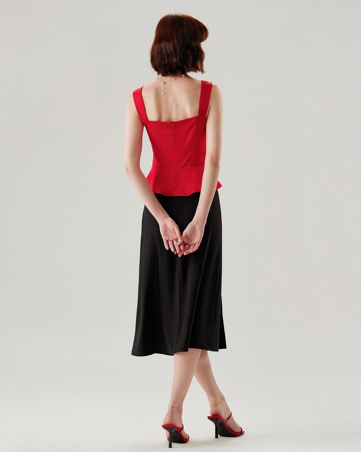 Red Sweetheart Neck Ruffle Tank Top Product Image
