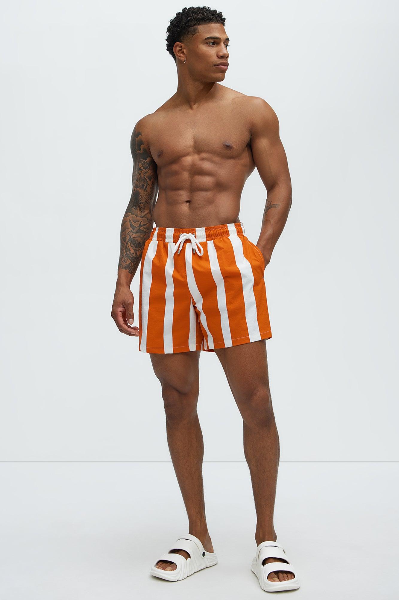 Terracotta Stripes Swim Mid Trunk - Orange Product Image